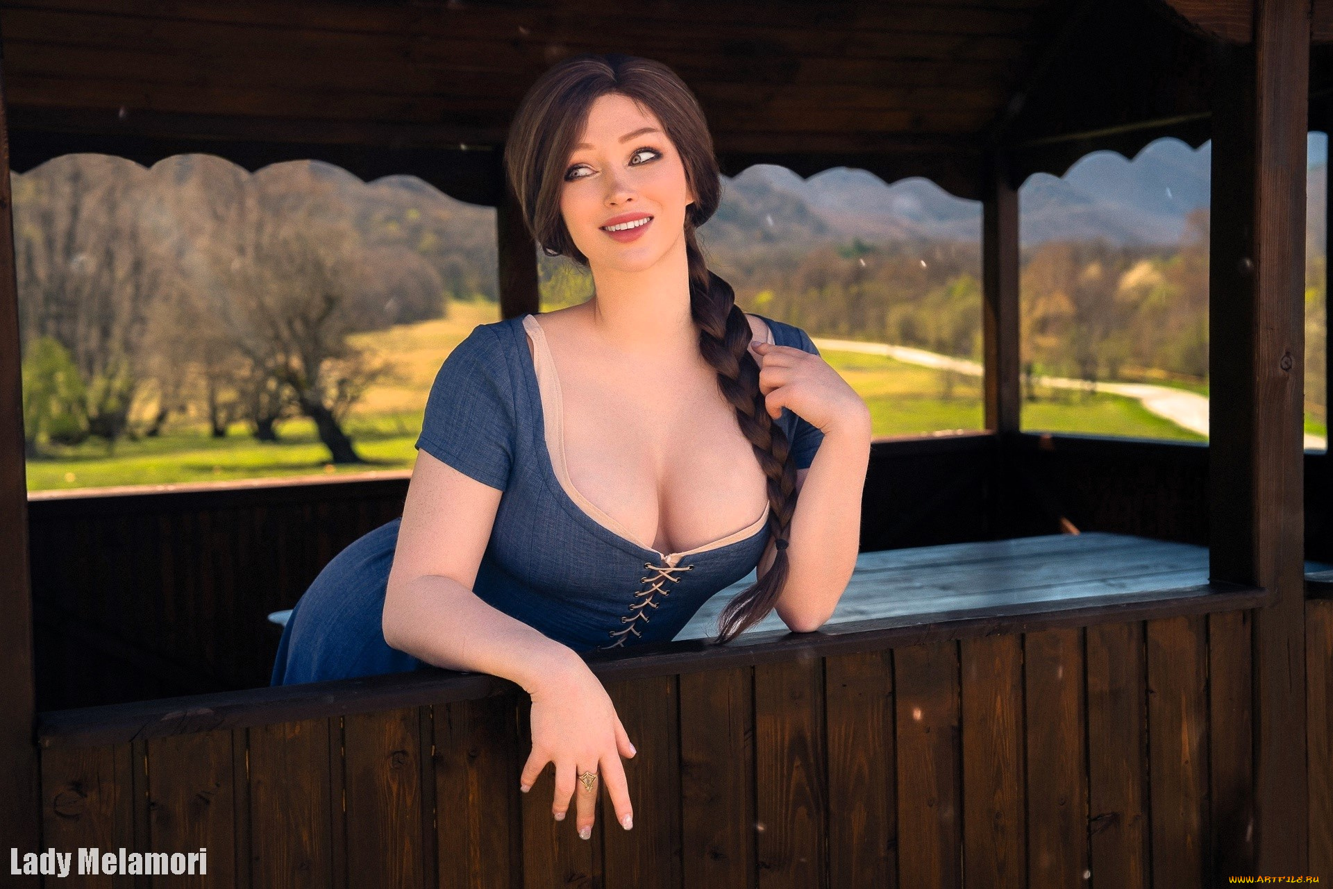 девушки, мария, давыдова, , lady, melamori, образ, косплей, наряд, коса, платье, осень, беседка