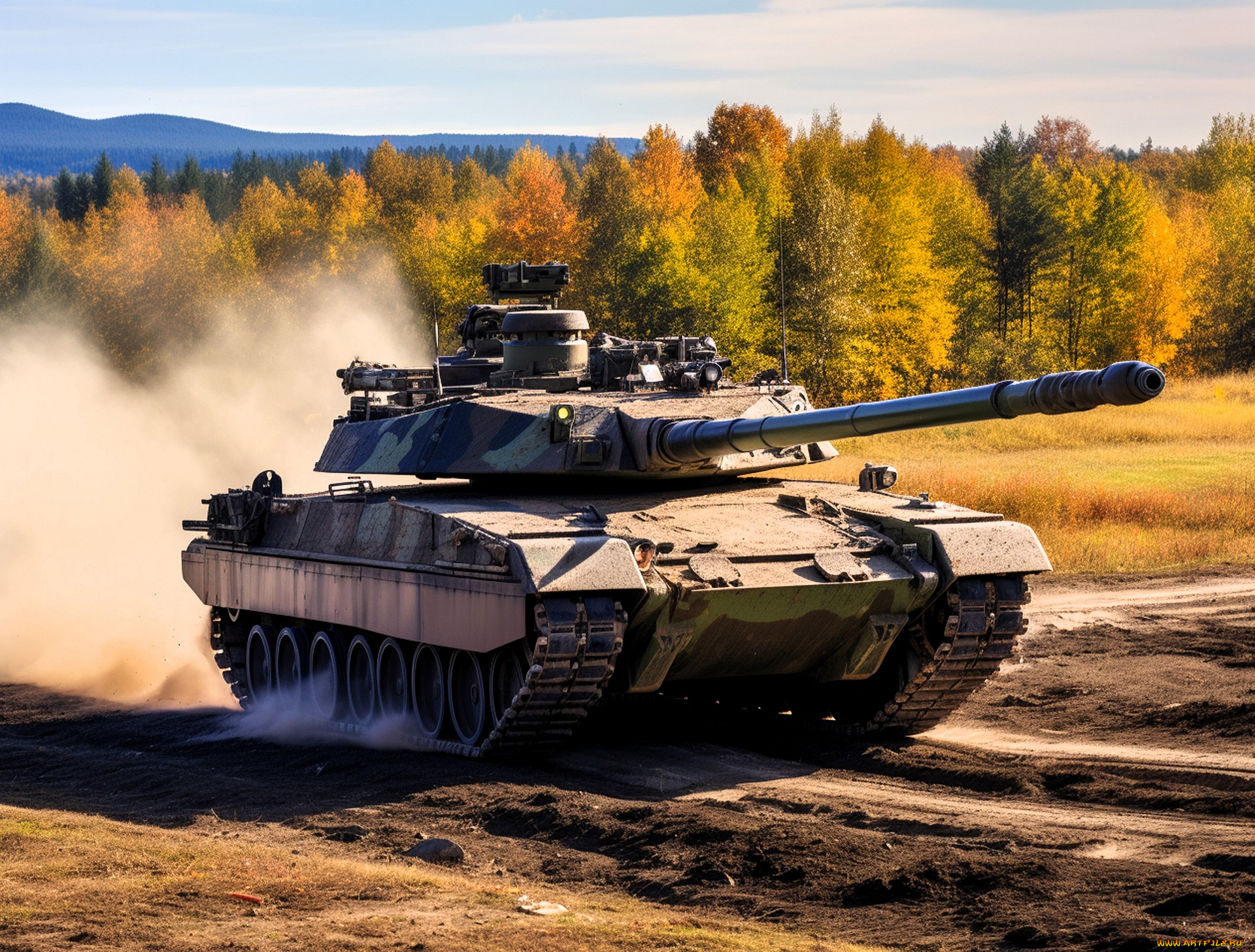 техника, военная, техника, танк, пыль, грязь, лес, осень