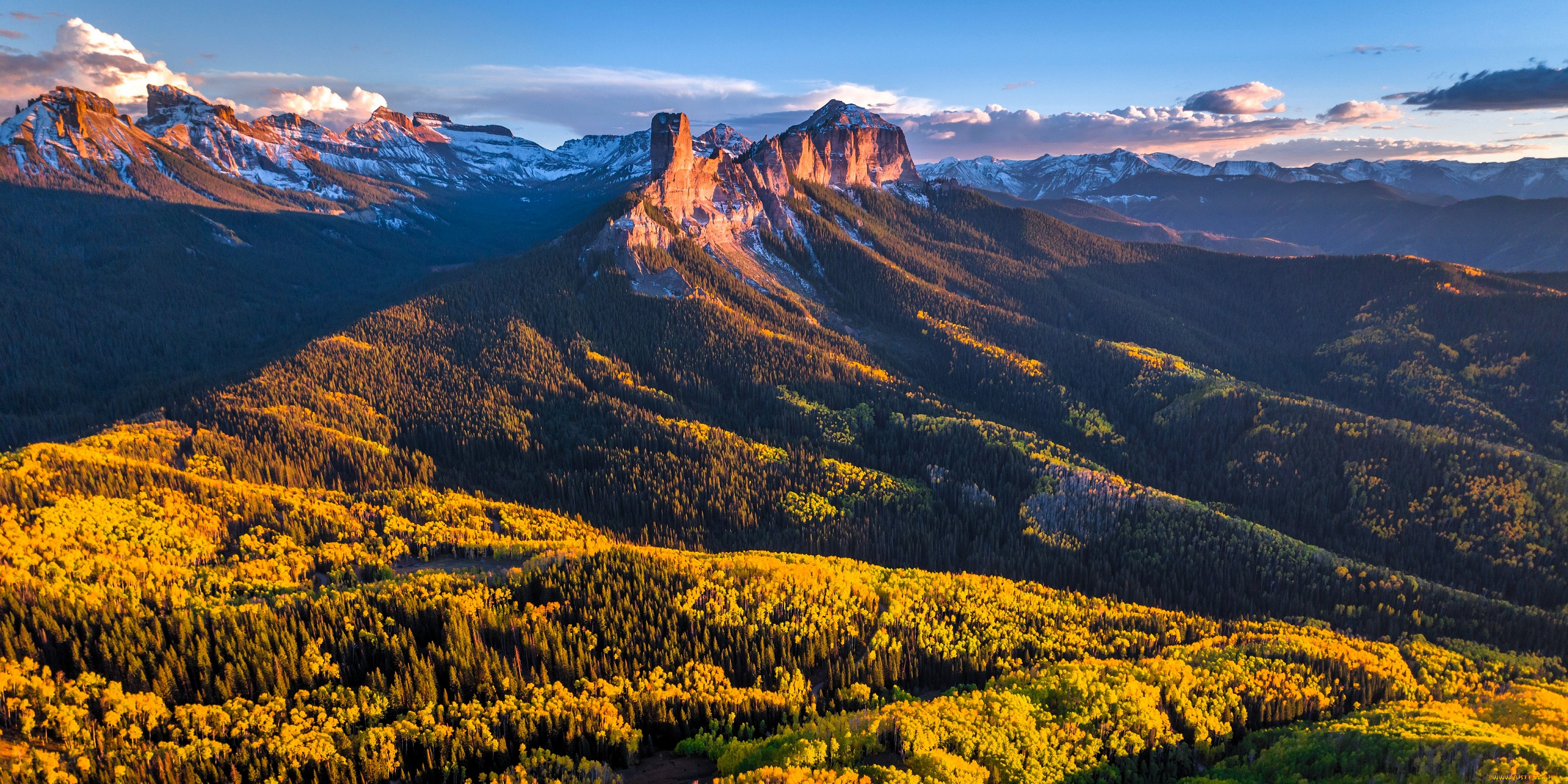 природа, горы, облака, лес, осень