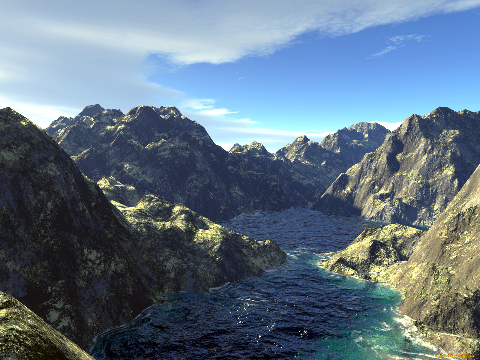 3д, графика, nature, landscape, природа, горы, вода