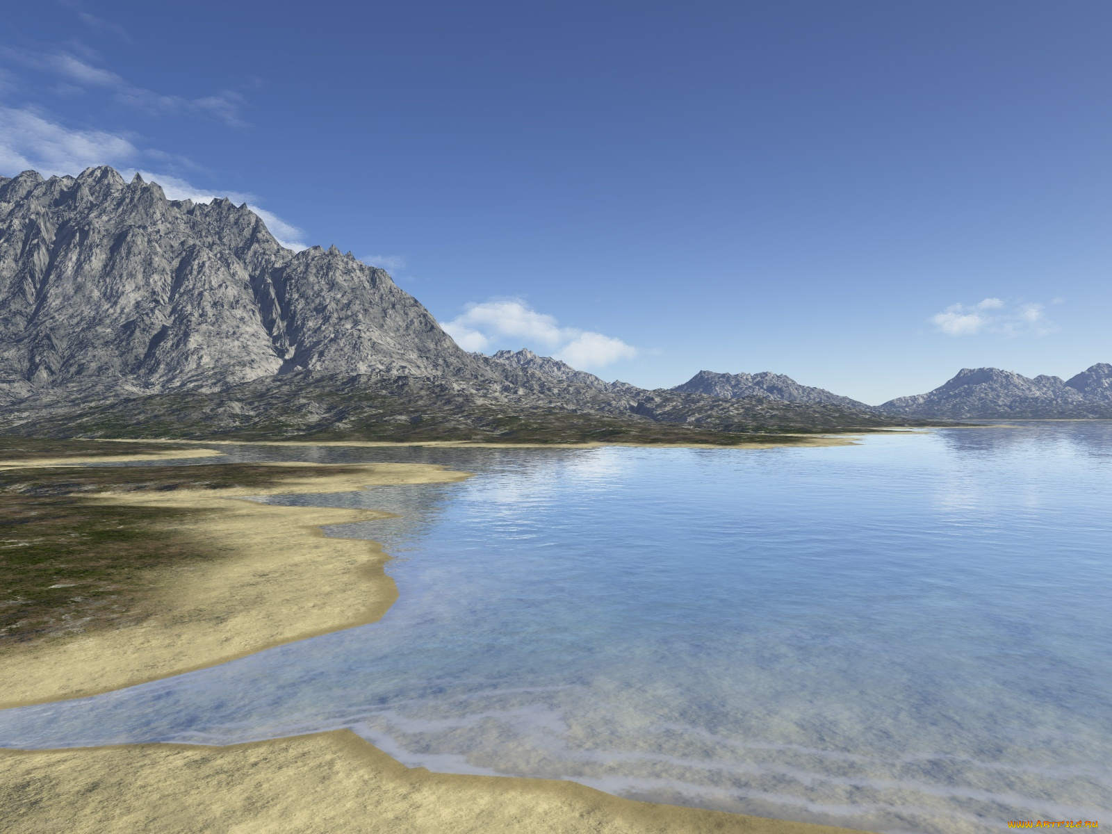 3д, графика, nature, landscape, природа, вода, горы