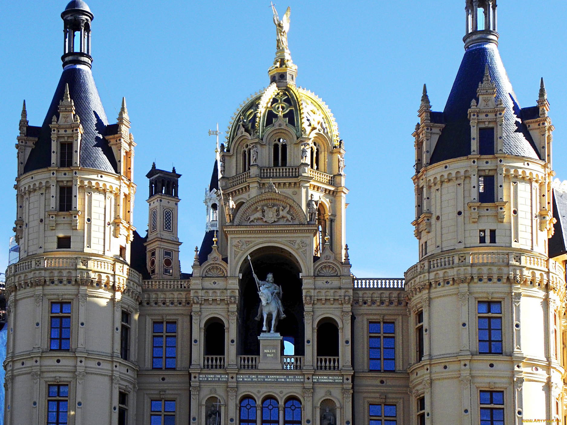 города, замок, шверин, германия, башни, скна, купола