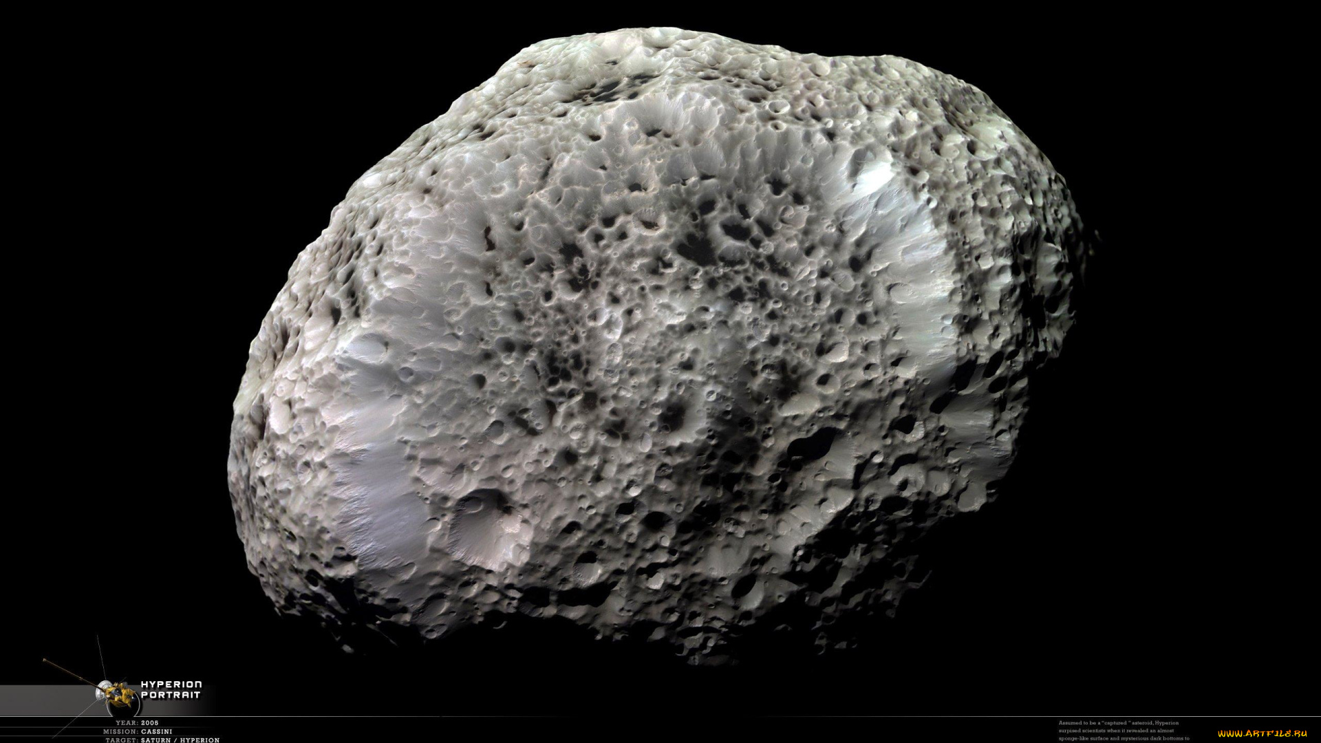 космос, спутники, сатурна, планета, тёмный, безконечность, спутник, hyperion