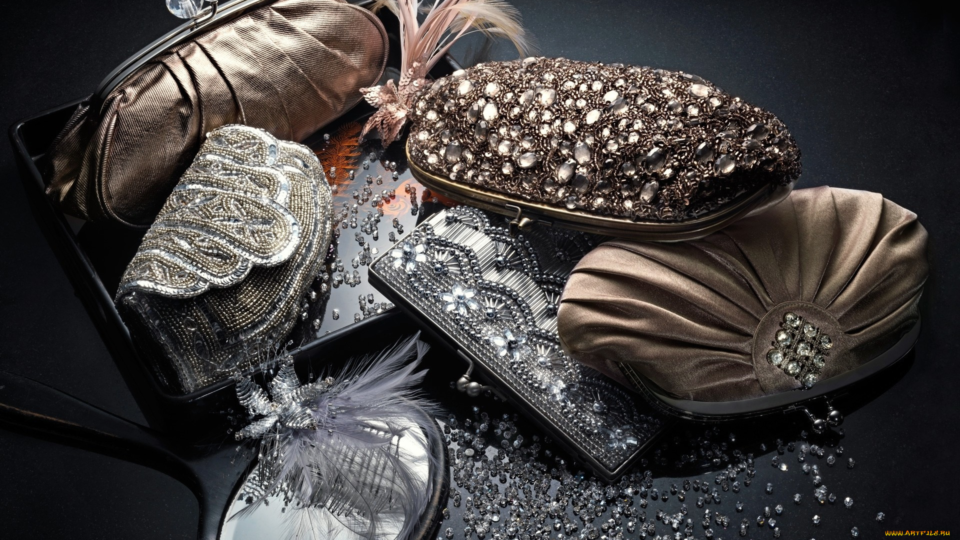 разное, сумки, кошельки, зонты, перья, зеркало, бриллианты