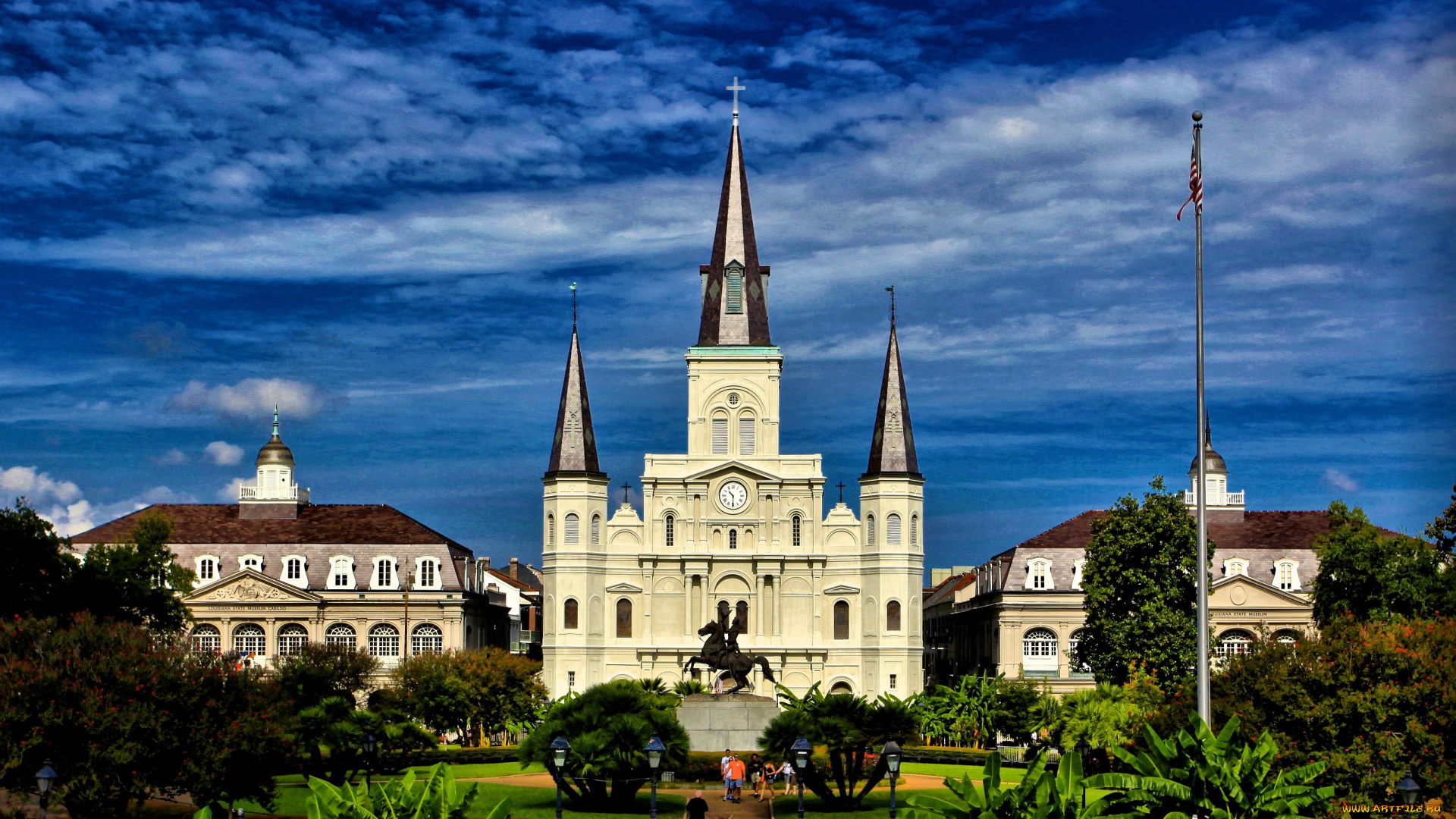 собор, сент, луи, новый, орлеан, сша, города, католические, соборы, костелы, аббатства, шпиль, часы, памятник