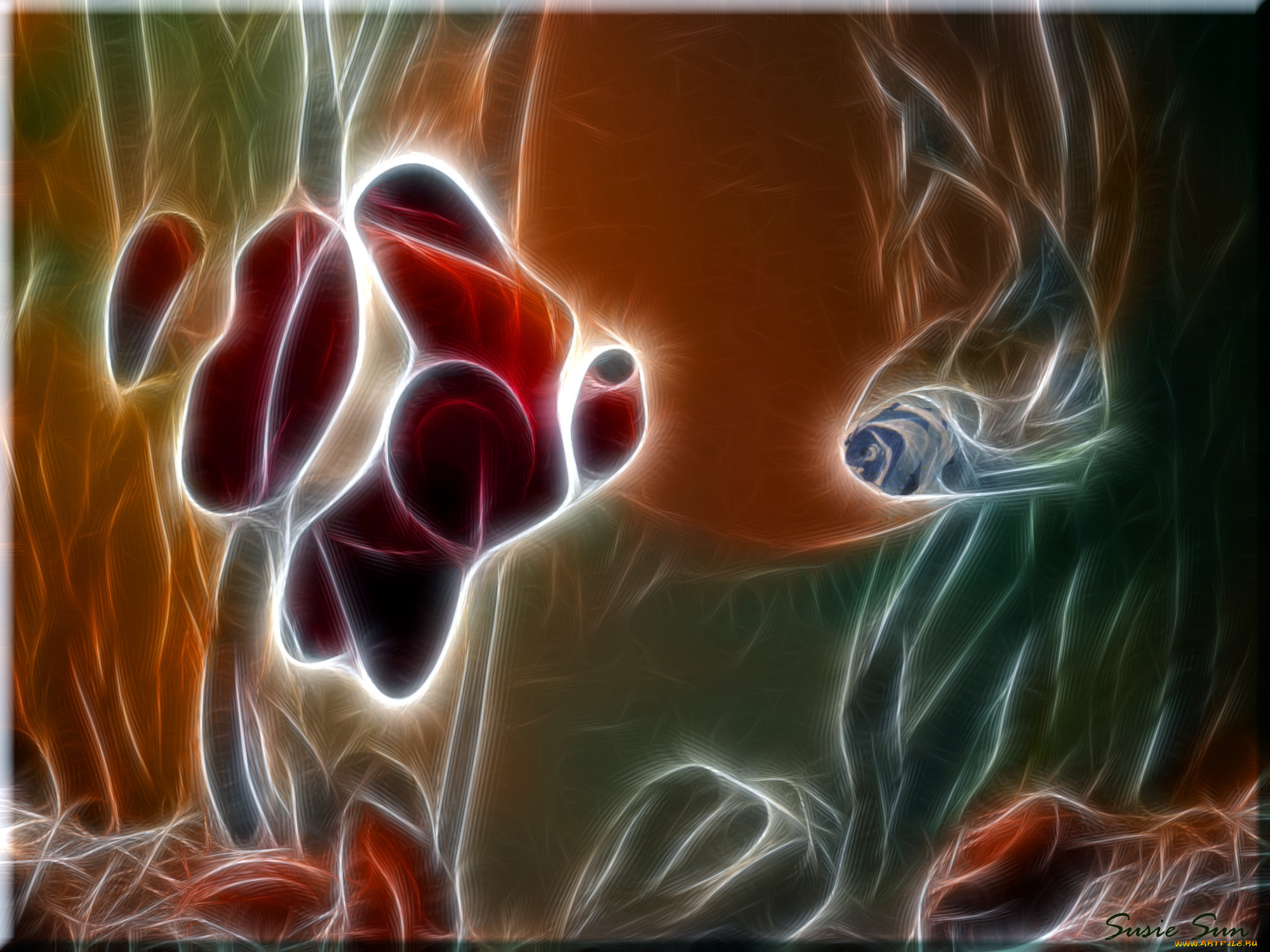 3д, графика, animals, животные, растения, рыбки, аквариум