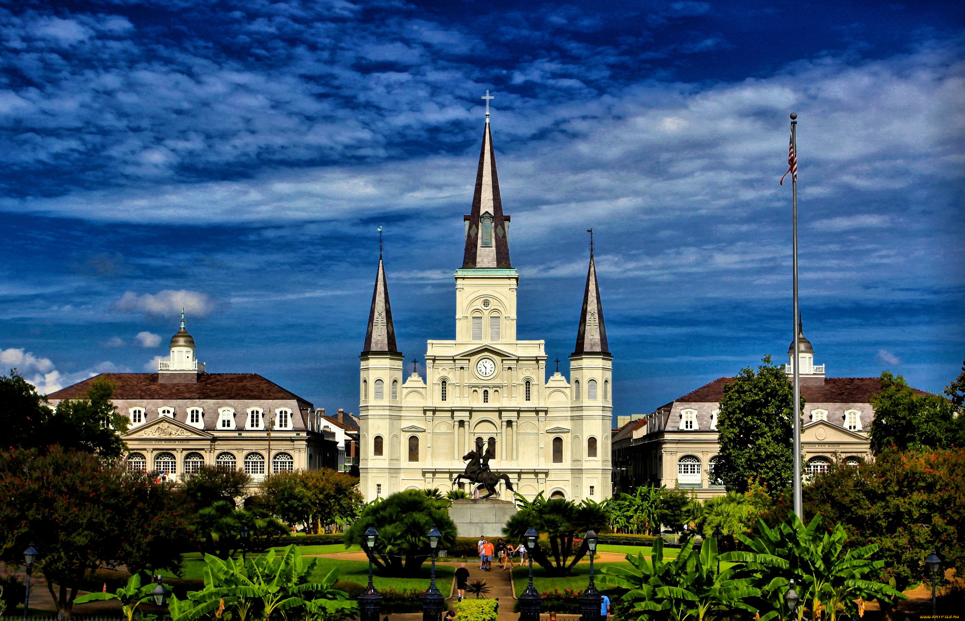 собор, сент, луи, новый, орлеан, сша, города, католические, соборы, костелы, аббатства, шпиль, часы, памятник