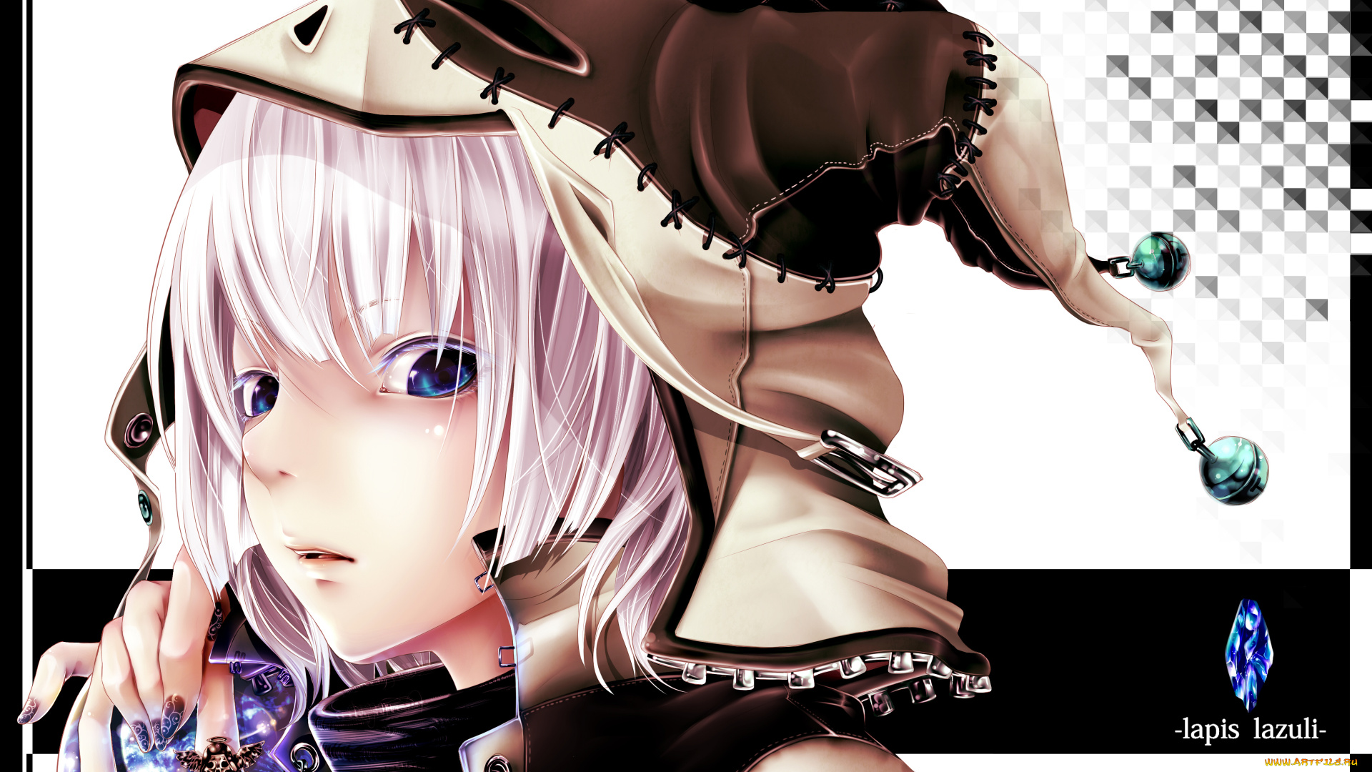 by, bouno, satoshi, аниме, halloween, magic, лазурь, глаза, колпак, девушка, камень