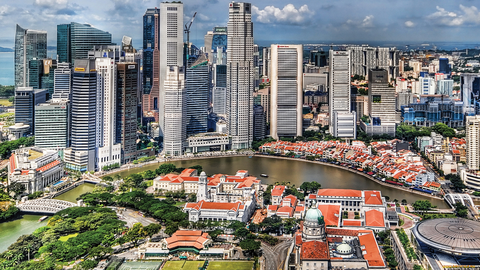 города, сингапур, панорама