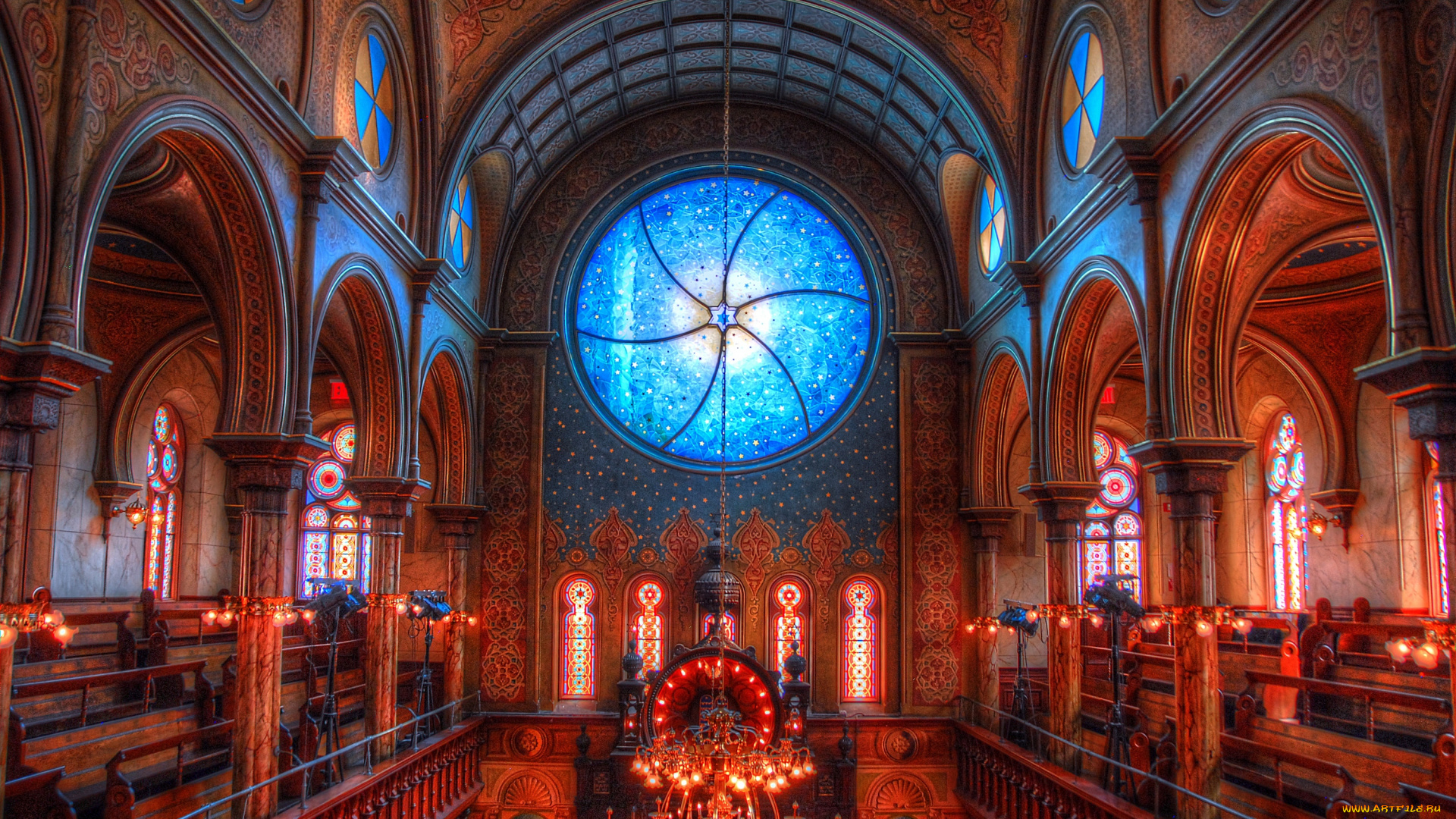 интерьер, убранство, роспись, храма, синагога, нью-йорк