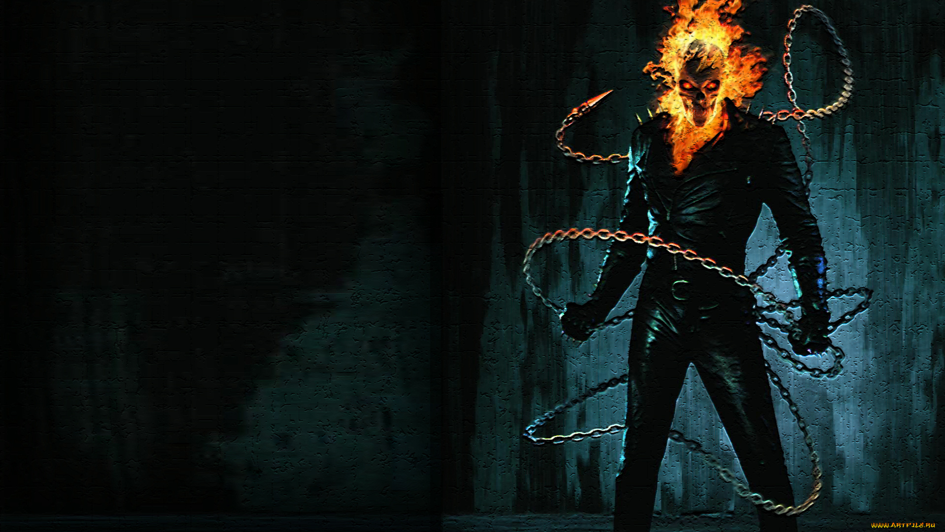 призрачный, гонщик, 3д, графика, creatures, существа, ghost, rider, череп, огонь, скелет