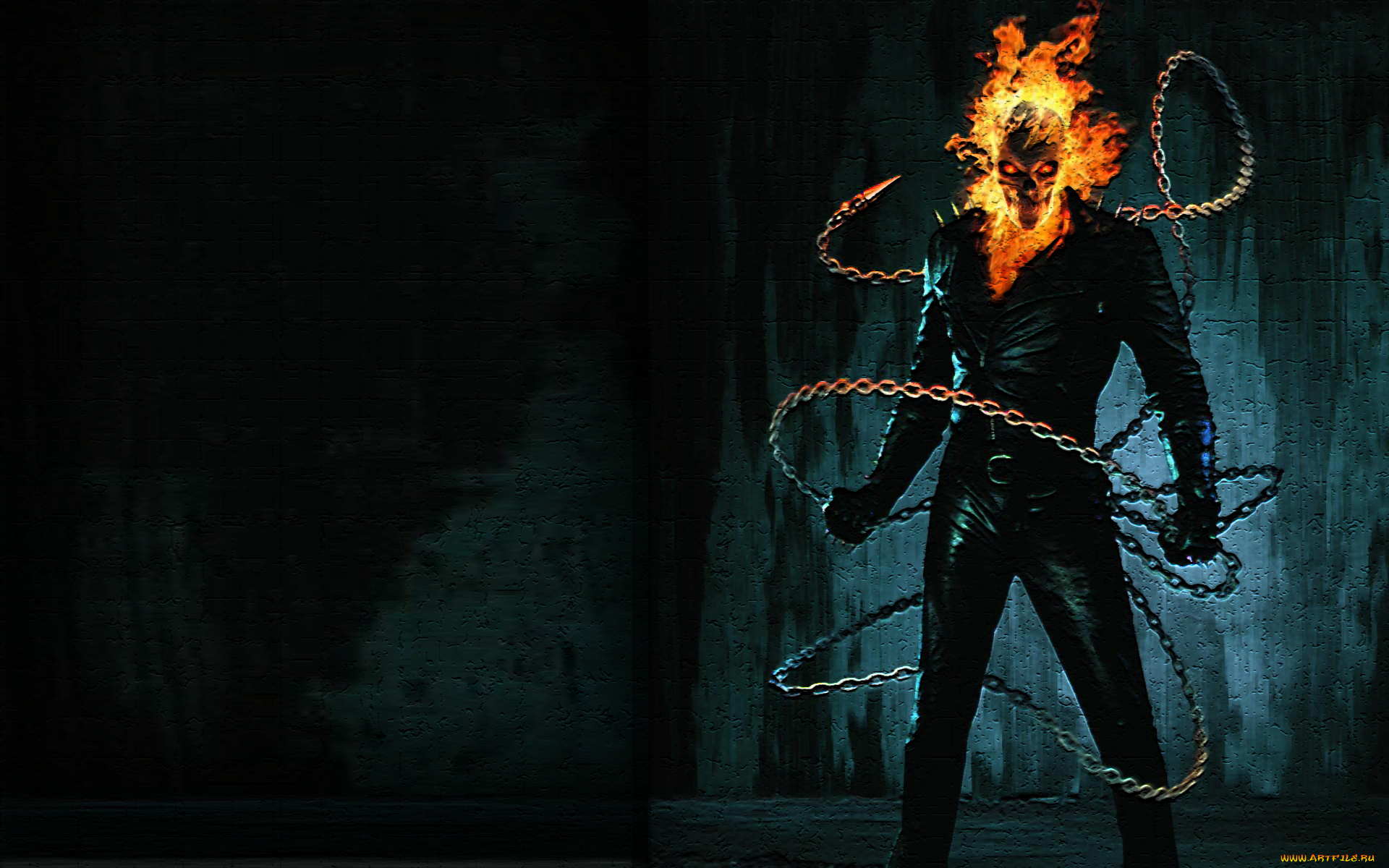 призрачный, гонщик, 3д, графика, creatures, существа, ghost, rider, череп, огонь, скелет