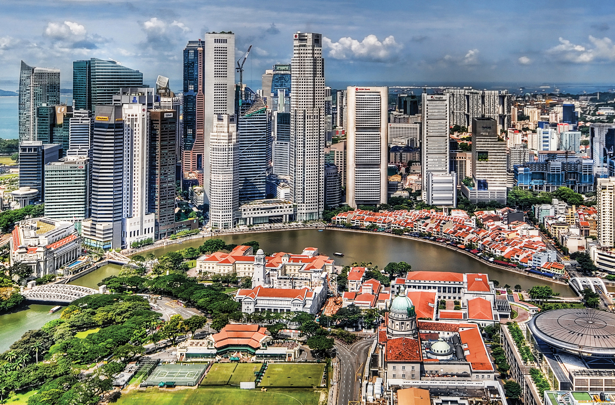 города, сингапур, панорама