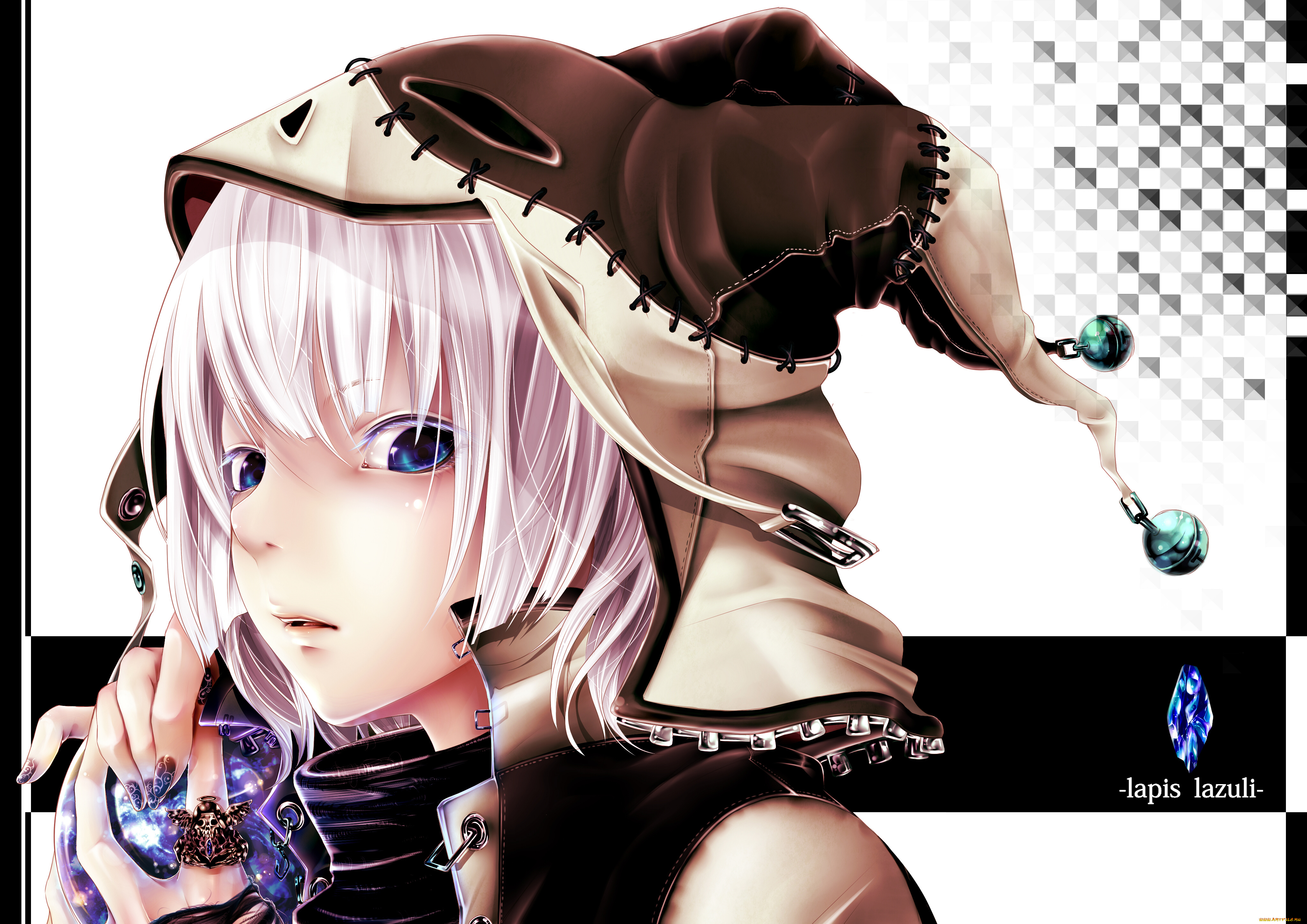 by, bouno, satoshi, аниме, halloween, magic, лазурь, глаза, колпак, девушка, камень