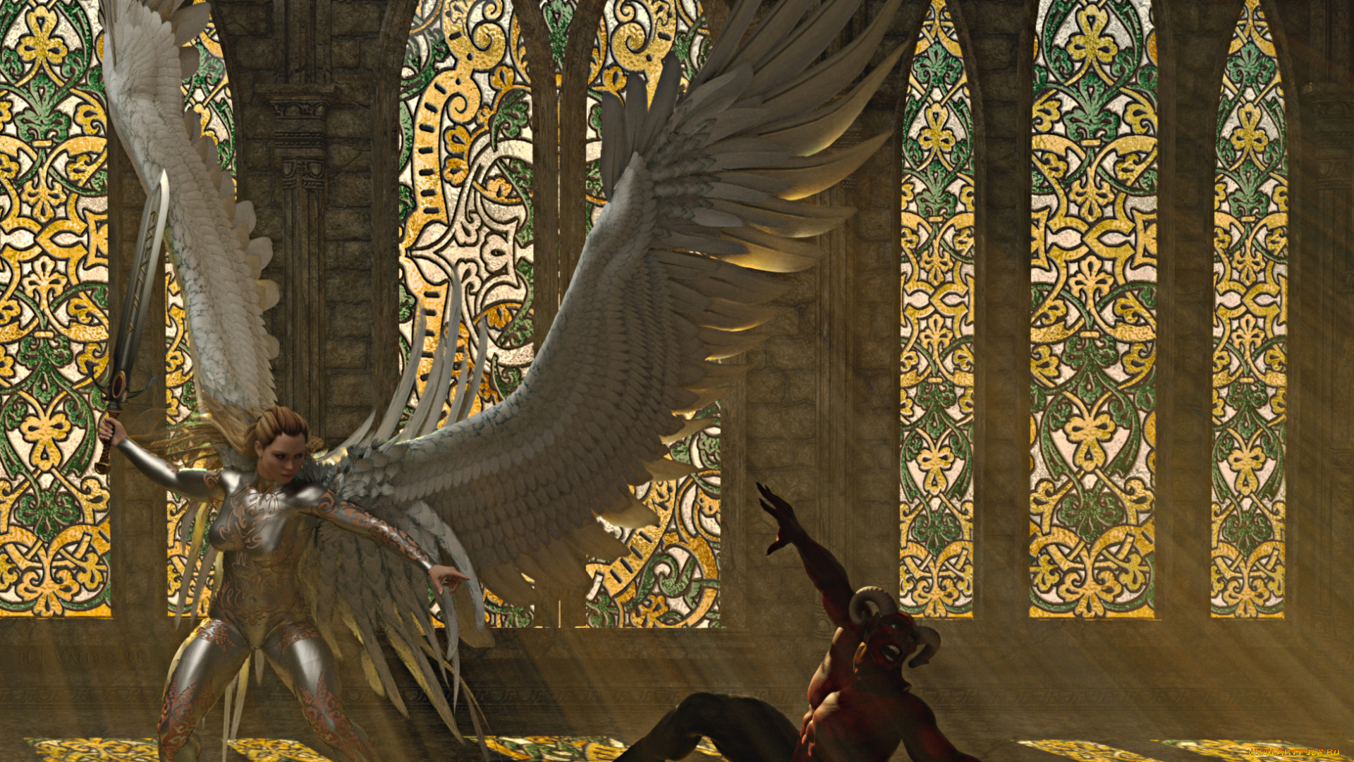 3д, графика, ангел, , angel, бой, ангел, демон