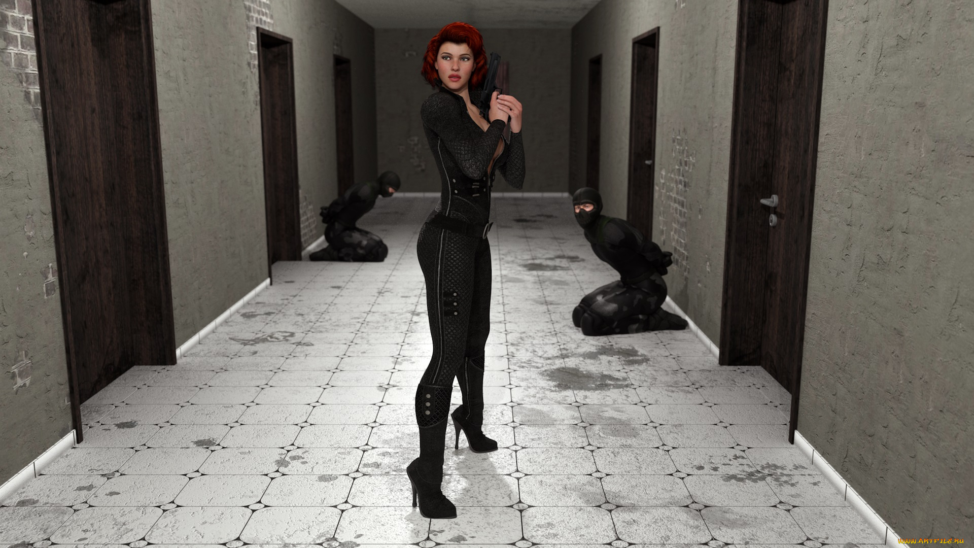 3д, графика, фантазия, , fantasy, девушка, взгляд, коридор