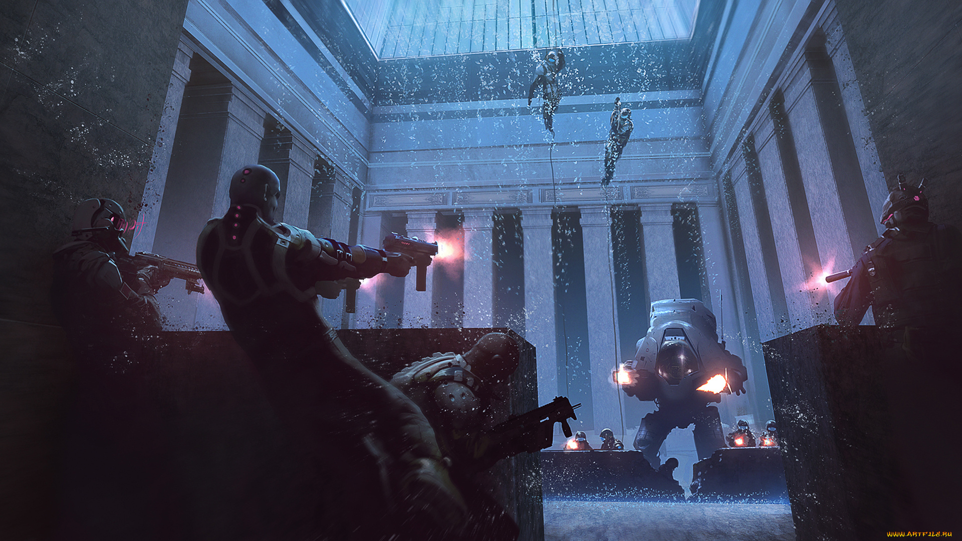 фэнтези, роботы, , киборги, , механизмы, бой, cyberpunk, перестрелка, киборг, робот