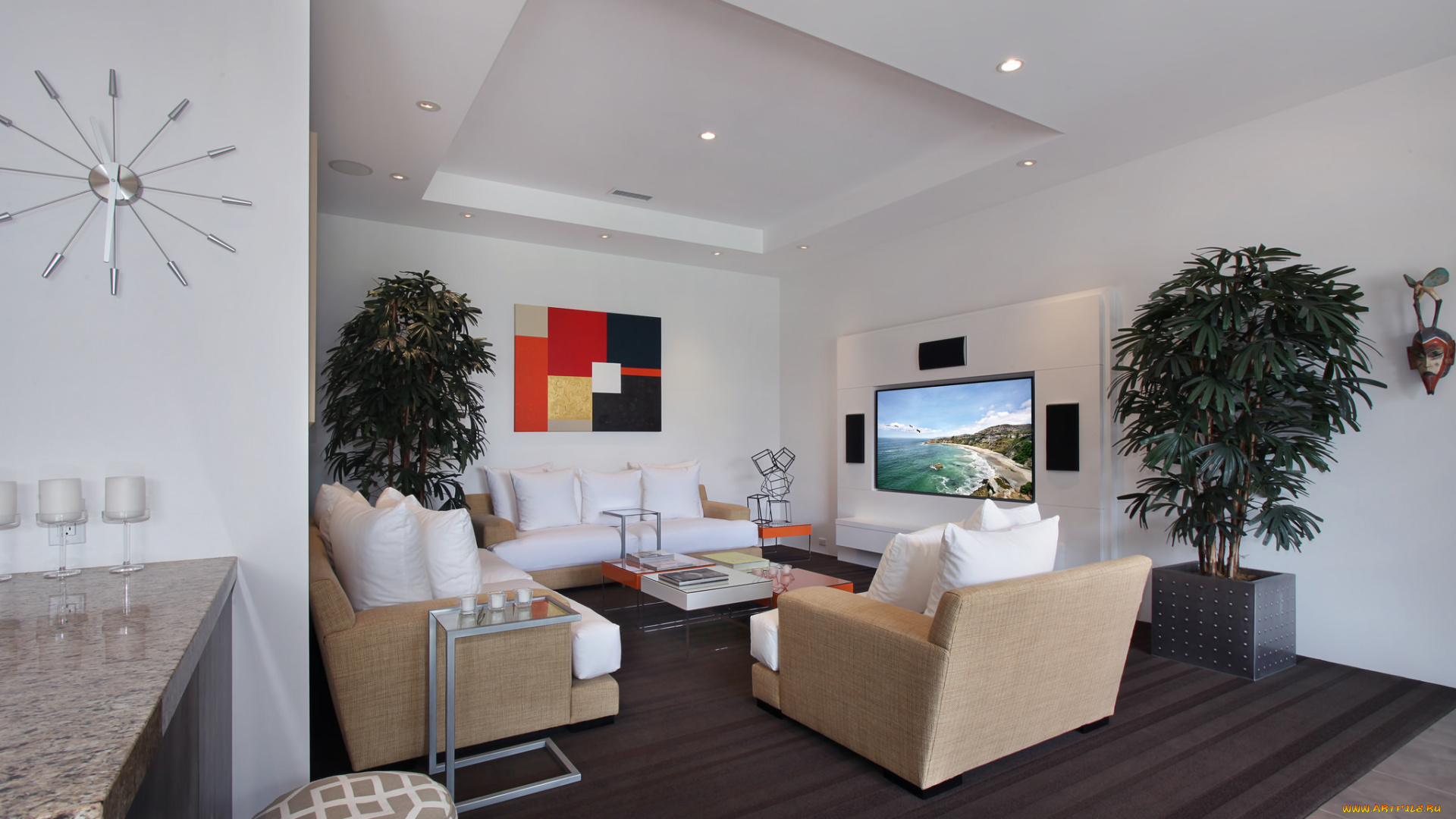 интерьер, гостиная, цветы, мебель, дизайн, оформление