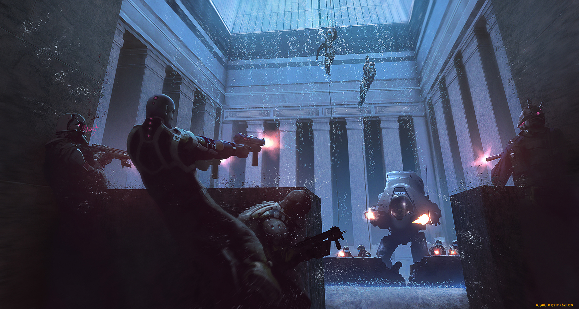 фэнтези, роботы, , киборги, , механизмы, бой, cyberpunk, перестрелка, киборг, робот