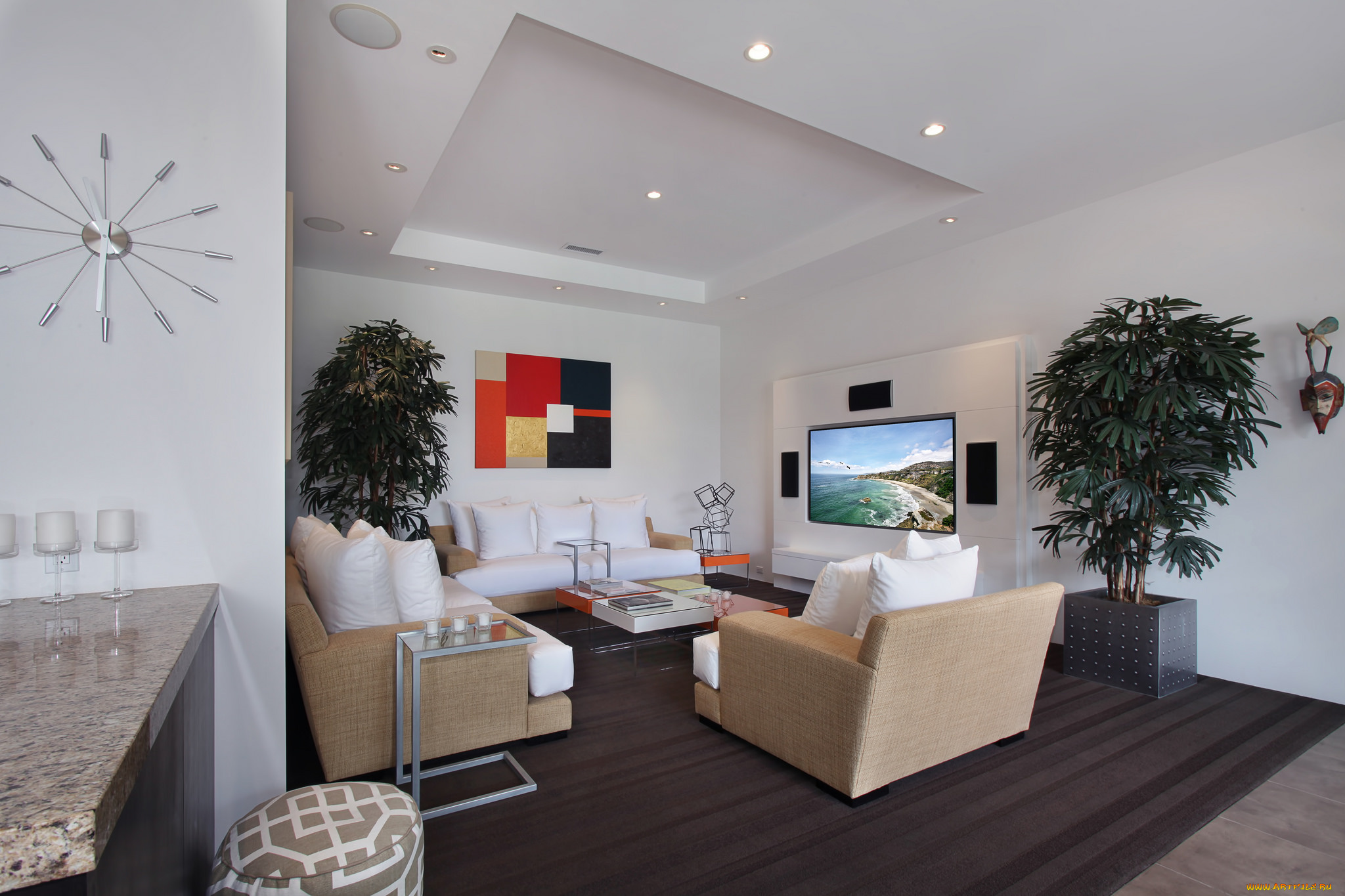 интерьер, гостиная, цветы, мебель, дизайн, оформление