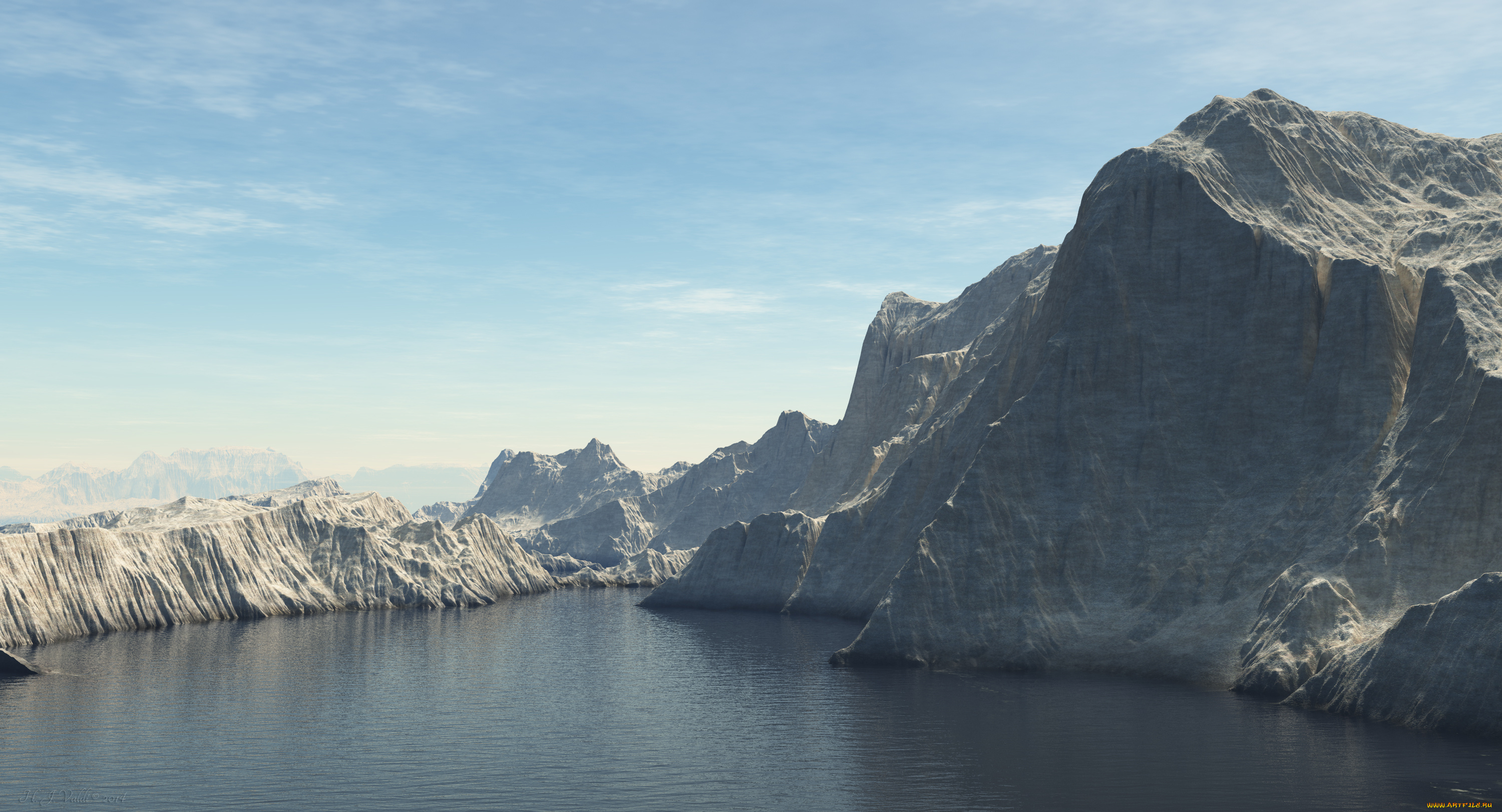 3д, графика, природа, , nature, озеро, скала