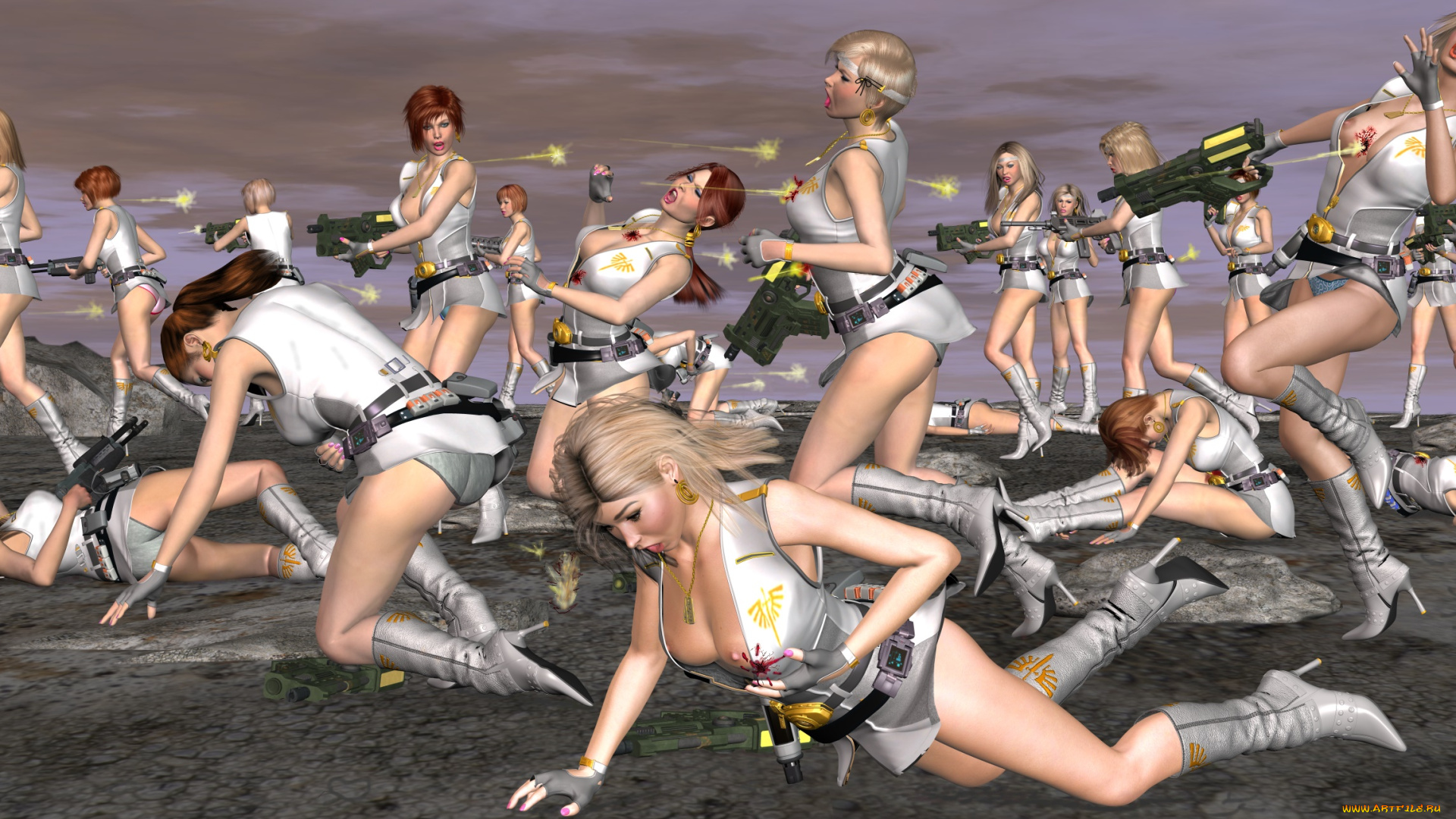 3д, графика, фантазия, , fantasy, фон, оружие, взгляд, девушки