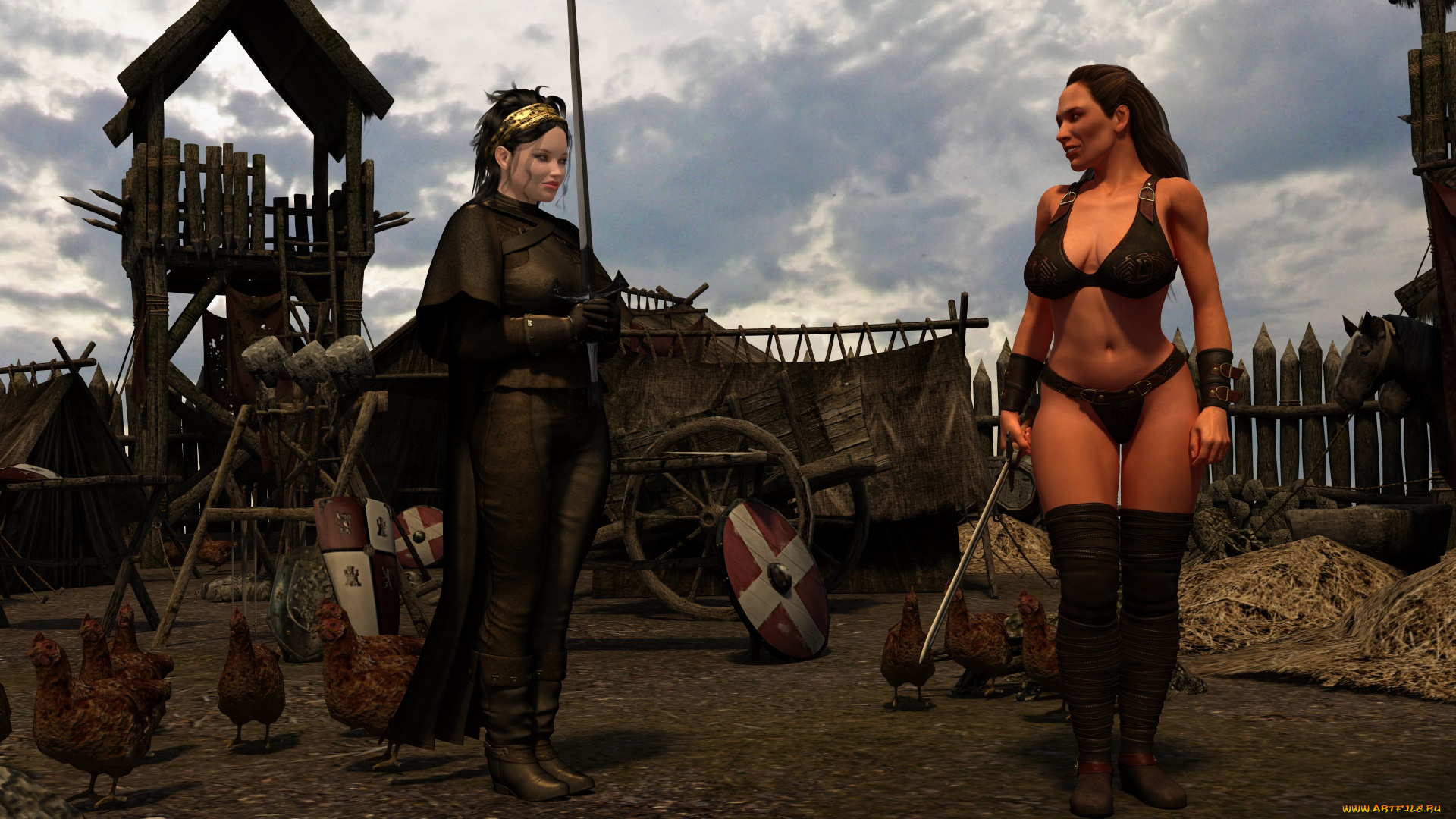 3д, графика, люди, , people, девушки, оружие, фон, взгляд