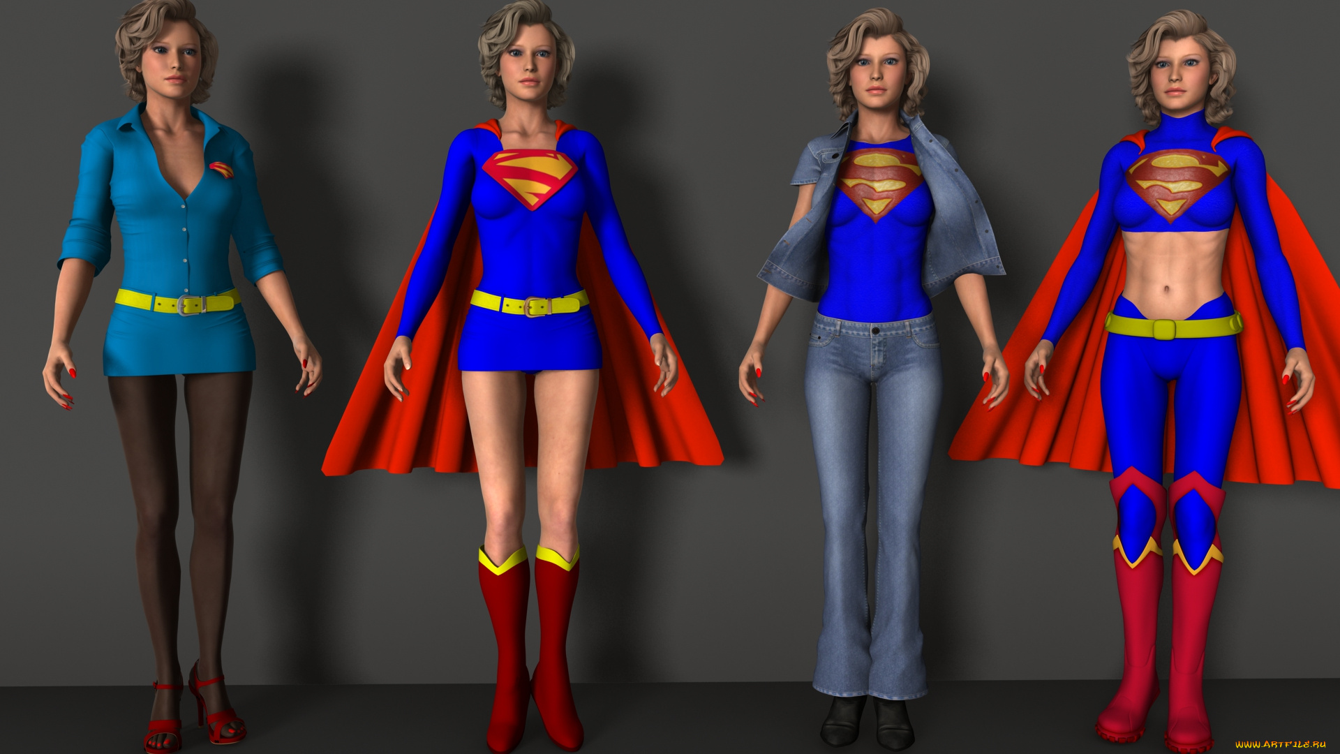 3д, графика, люди, , people, фон, супермены, взгляд, девушки