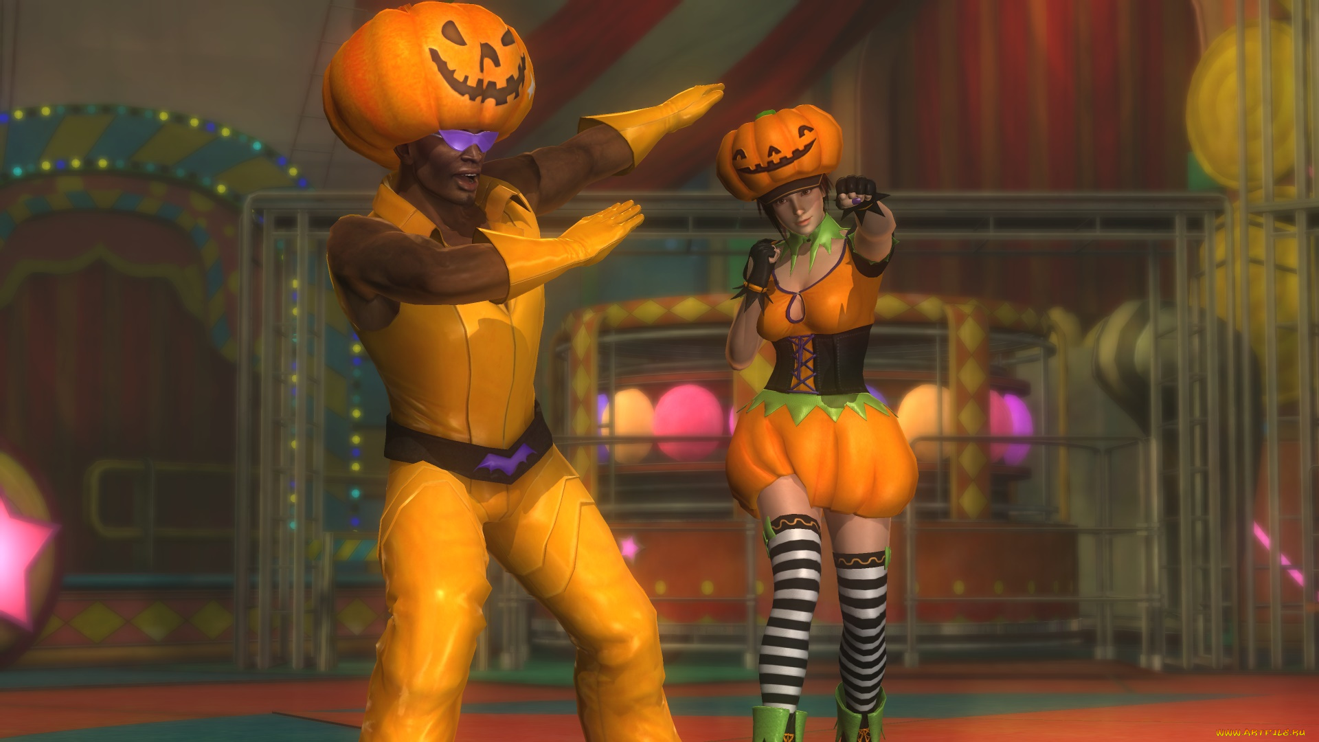 3д, графика, праздники, , holidays, мужчина, тыквы, фон, взгляд, девушка