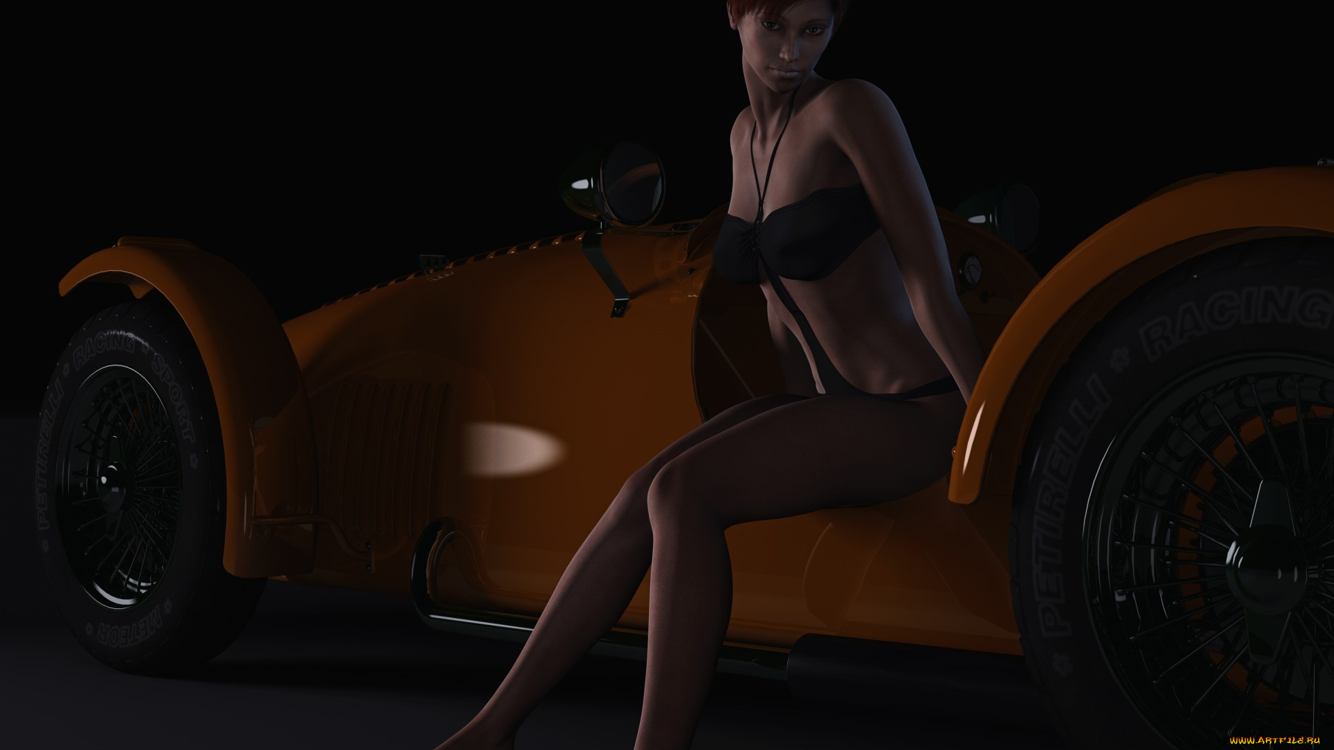 автомобили, 3d, car&girl, взгляд, фон, автомобиль, девушка