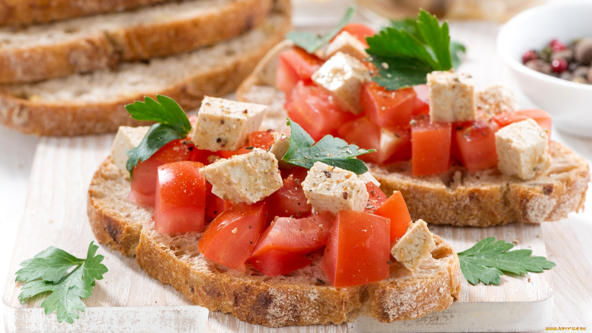 еда, бутерброды, , гамбургеры, , канапе, брускетта, бутерброд, помидор, тофу, петрушка