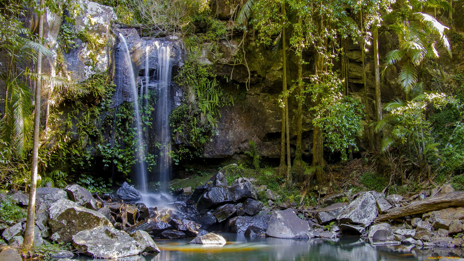 природа, водопады, река, лес, водопад