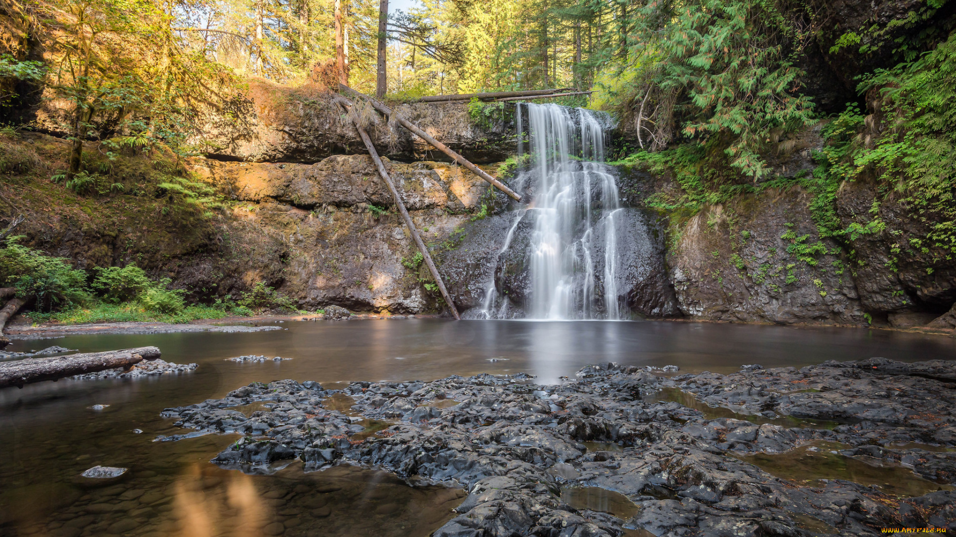 природа, водопады, водопад, река, лес