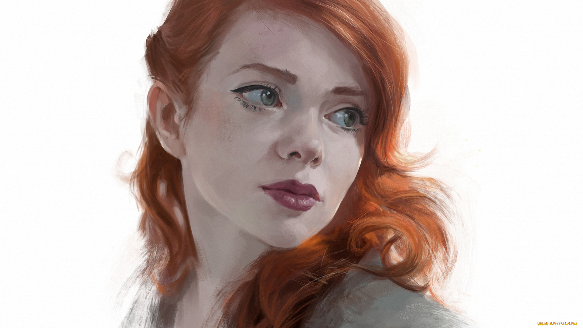 рисованное, люди, девушка, рыжеволосая, взгляд