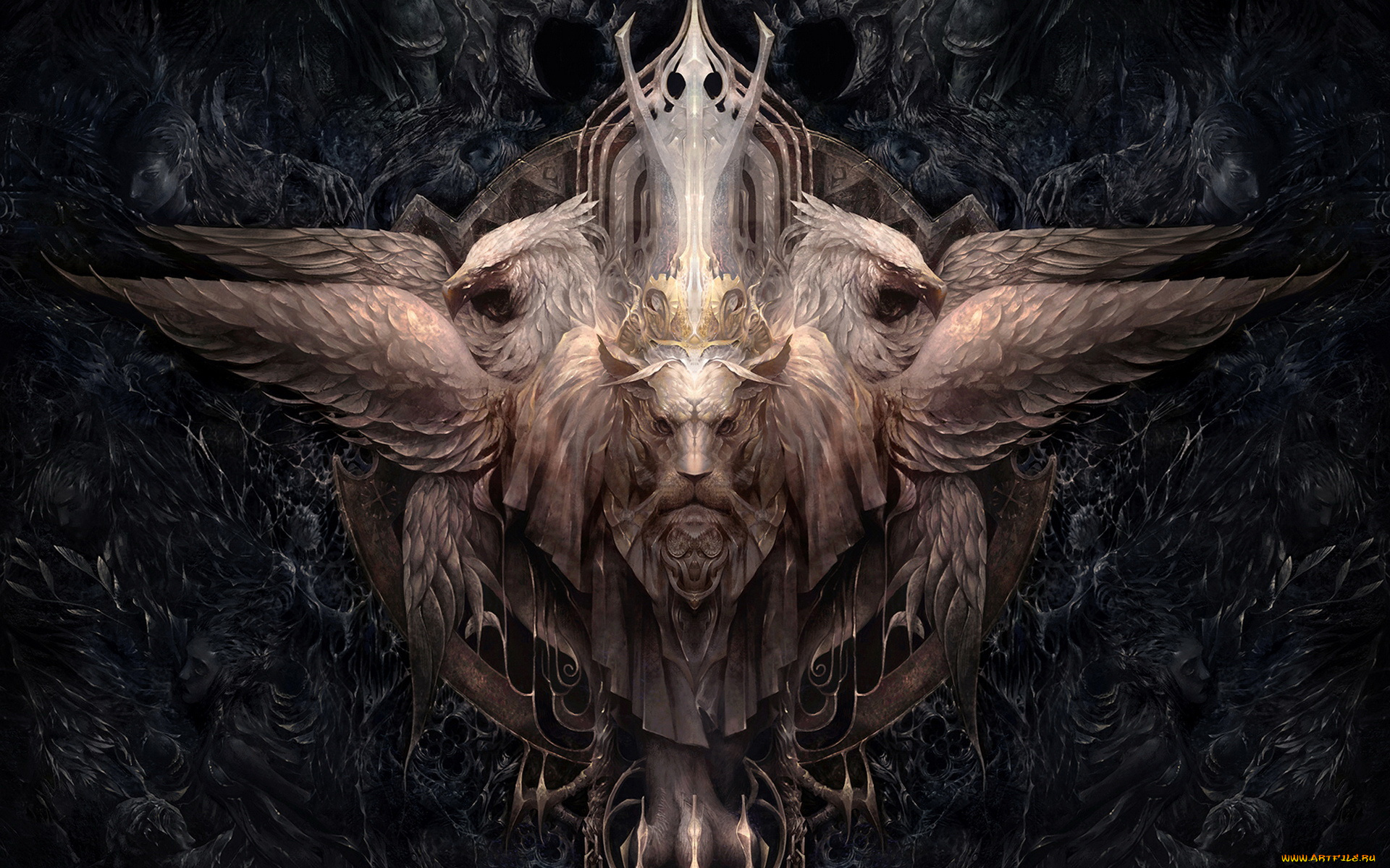 фэнтези, существа, люди, орлы, крылья, морда