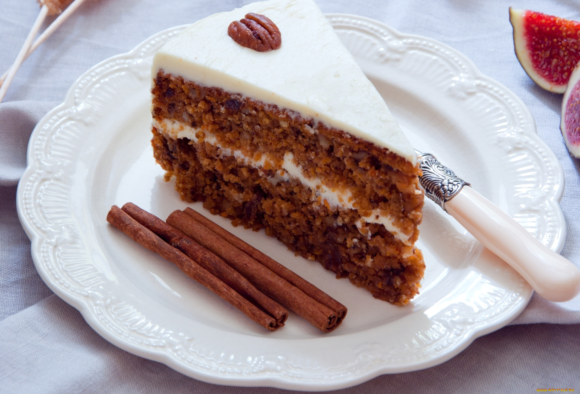 еда, торты, торт, кусок, корица, инжир