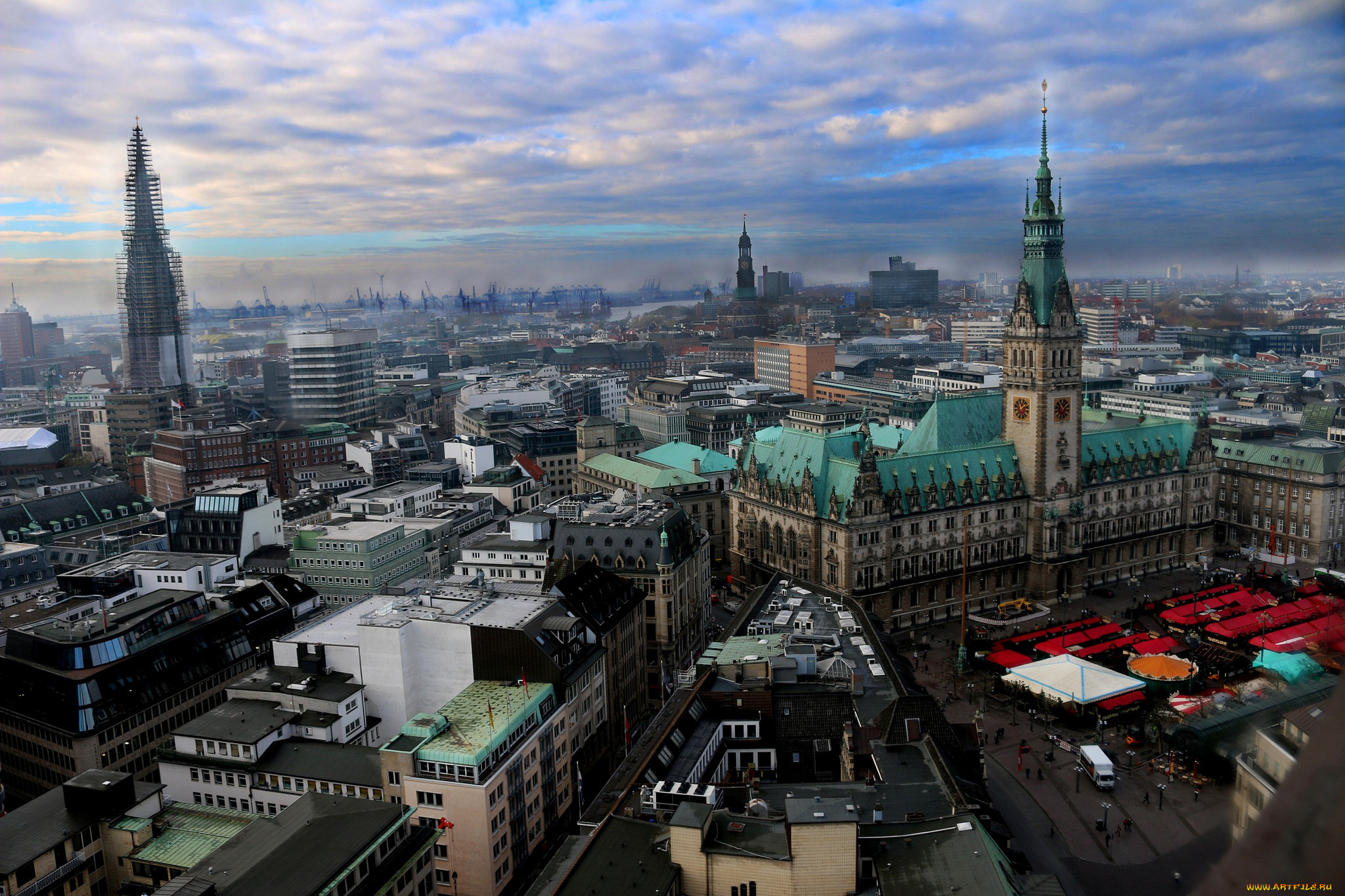 города, -, панорамы, площадь, башня, шпиль, вокзал