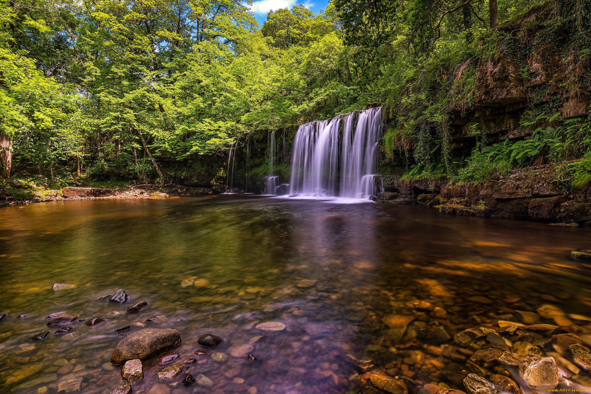природа, водопады, водопад, река, лес