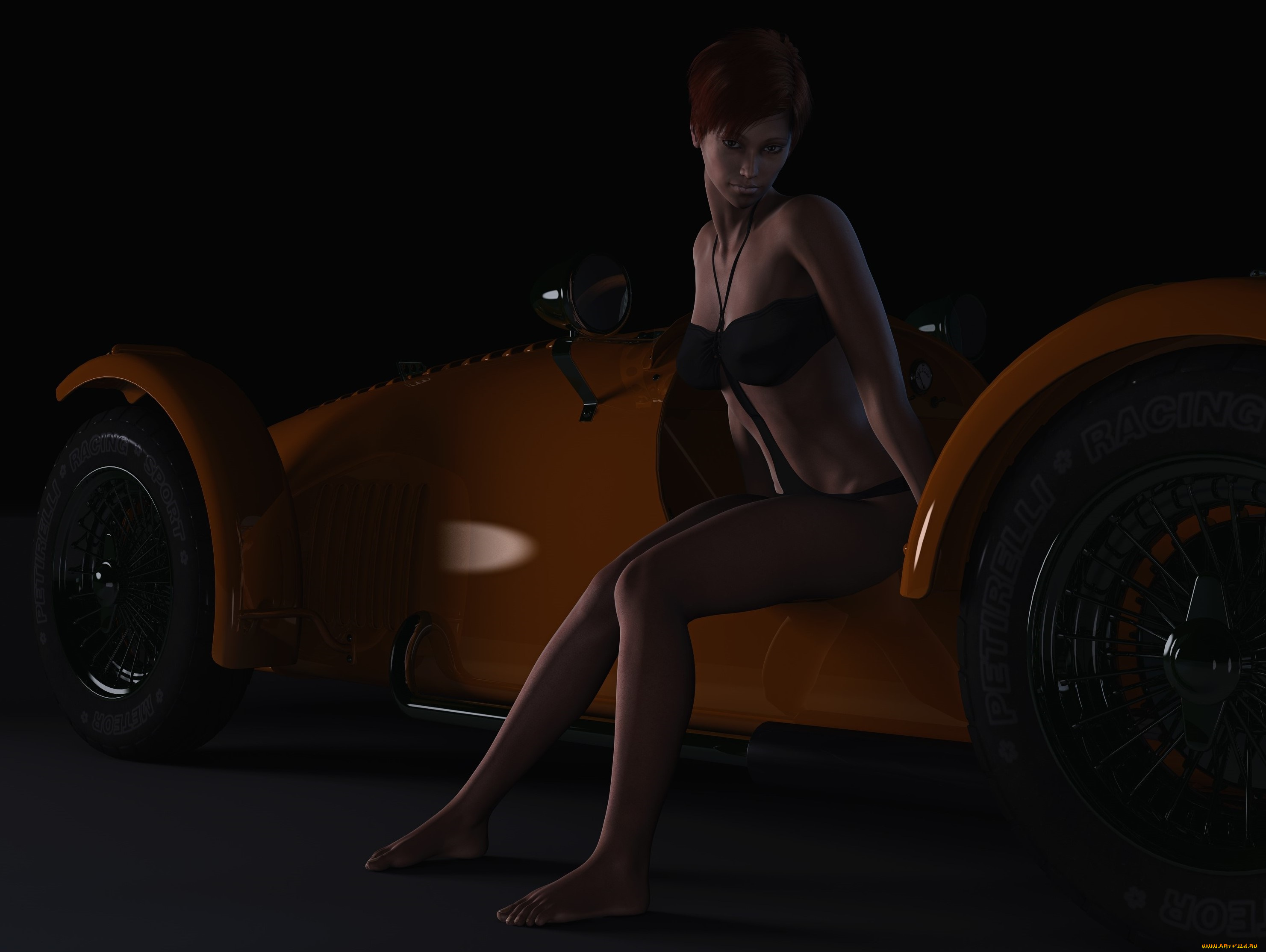 автомобили, 3d, car&girl, взгляд, фон, автомобиль, девушка
