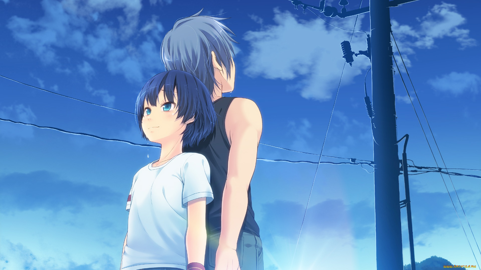 аниме, ano, natsu, de, matteru, девушки, взгляд, фон