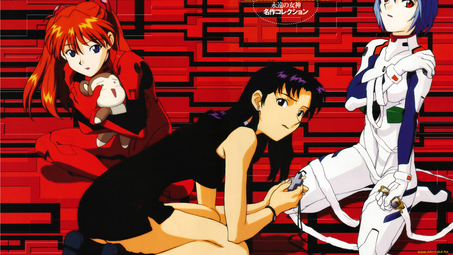 аниме, evangelion, взгляд, девушки, фон