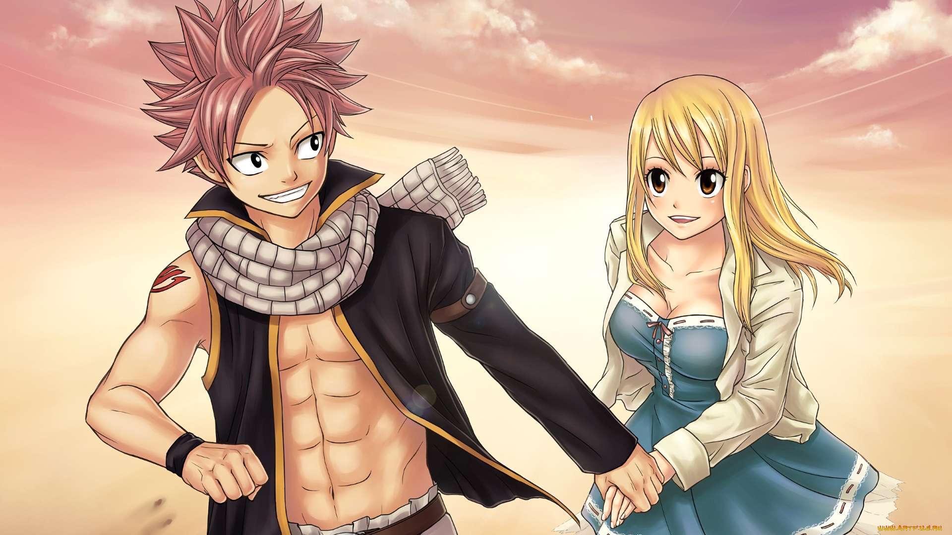 аниме, fairy, tail, парень, фон, взгляд, девушка