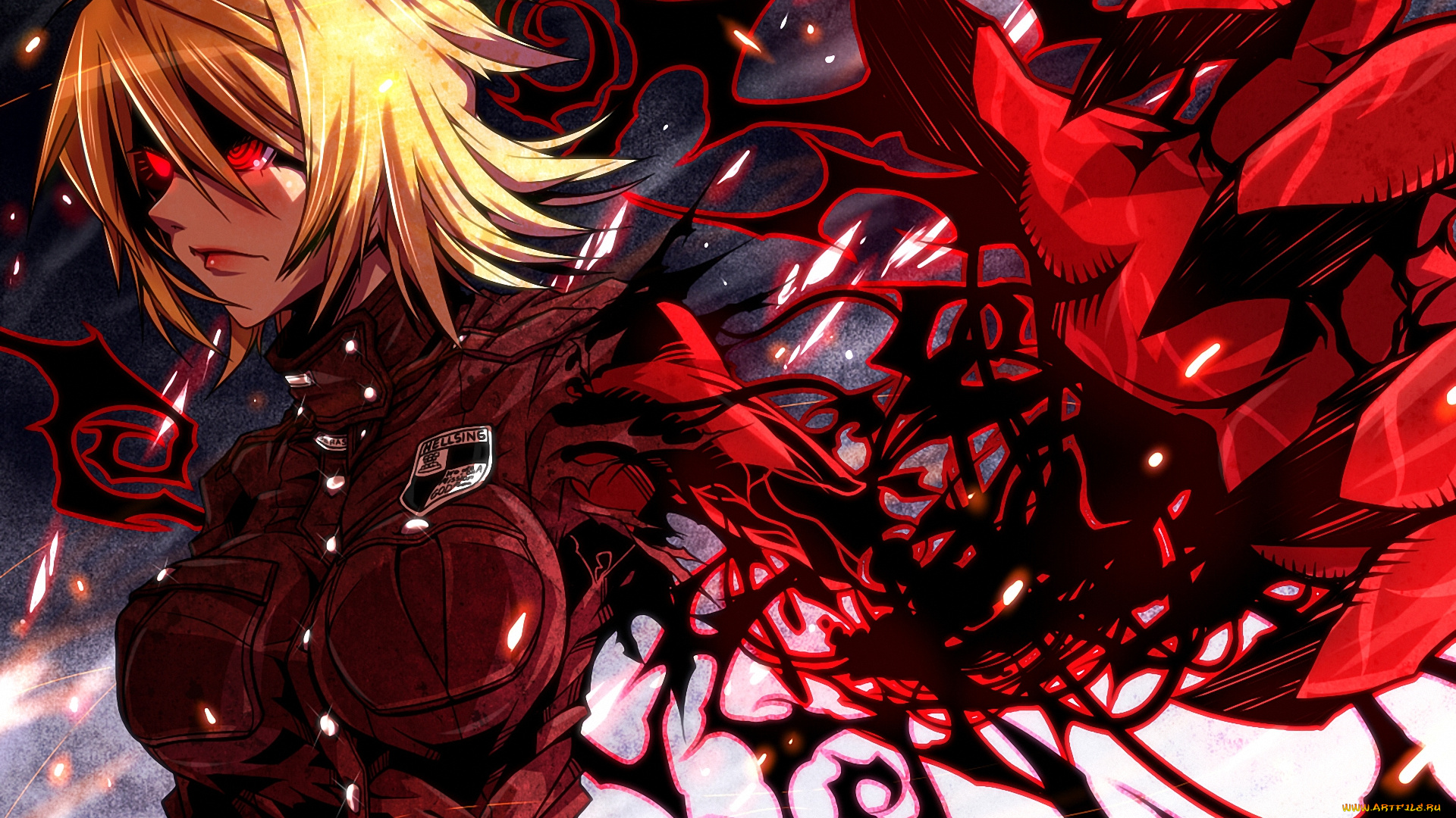 аниме, hellsing, seras, victoria, девушка, вампир, кровь