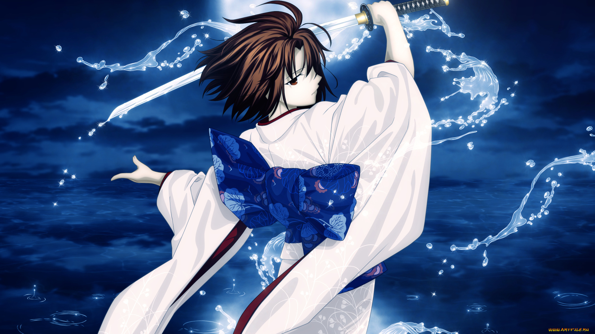 аниме, kara, no, kyokai, девушка, взгляд, фон