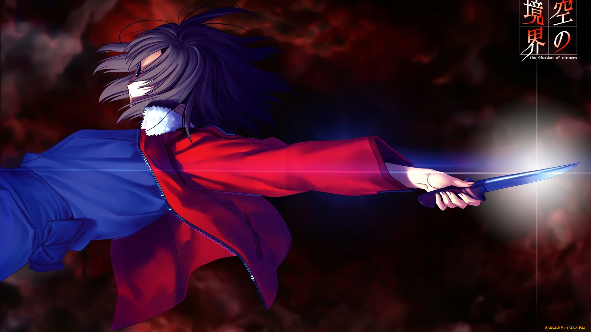 аниме, kara, no, kyokai, фон, взгляд, девушка