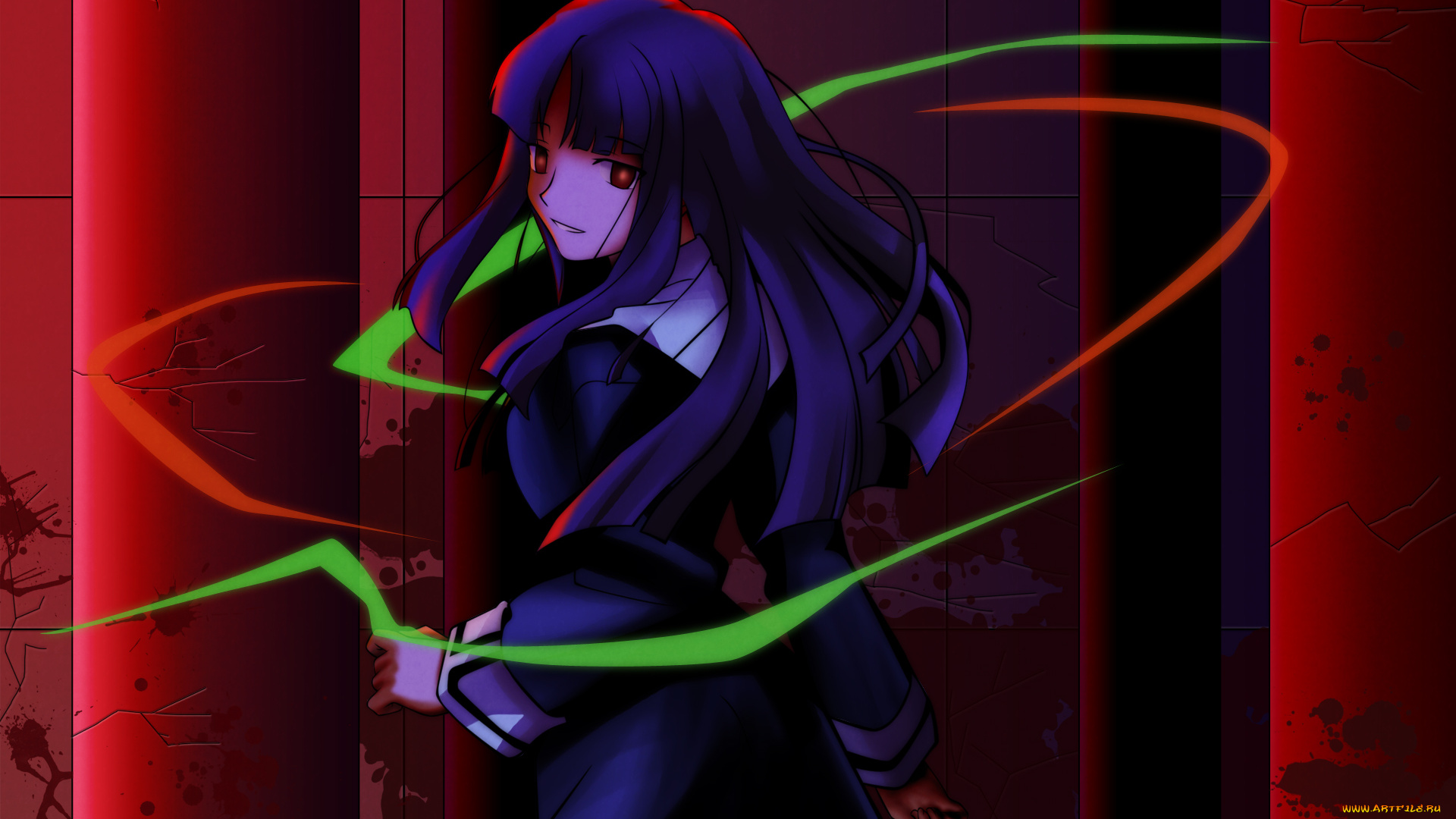 аниме, kara, no, kyokai, взгляд, девушка, фон