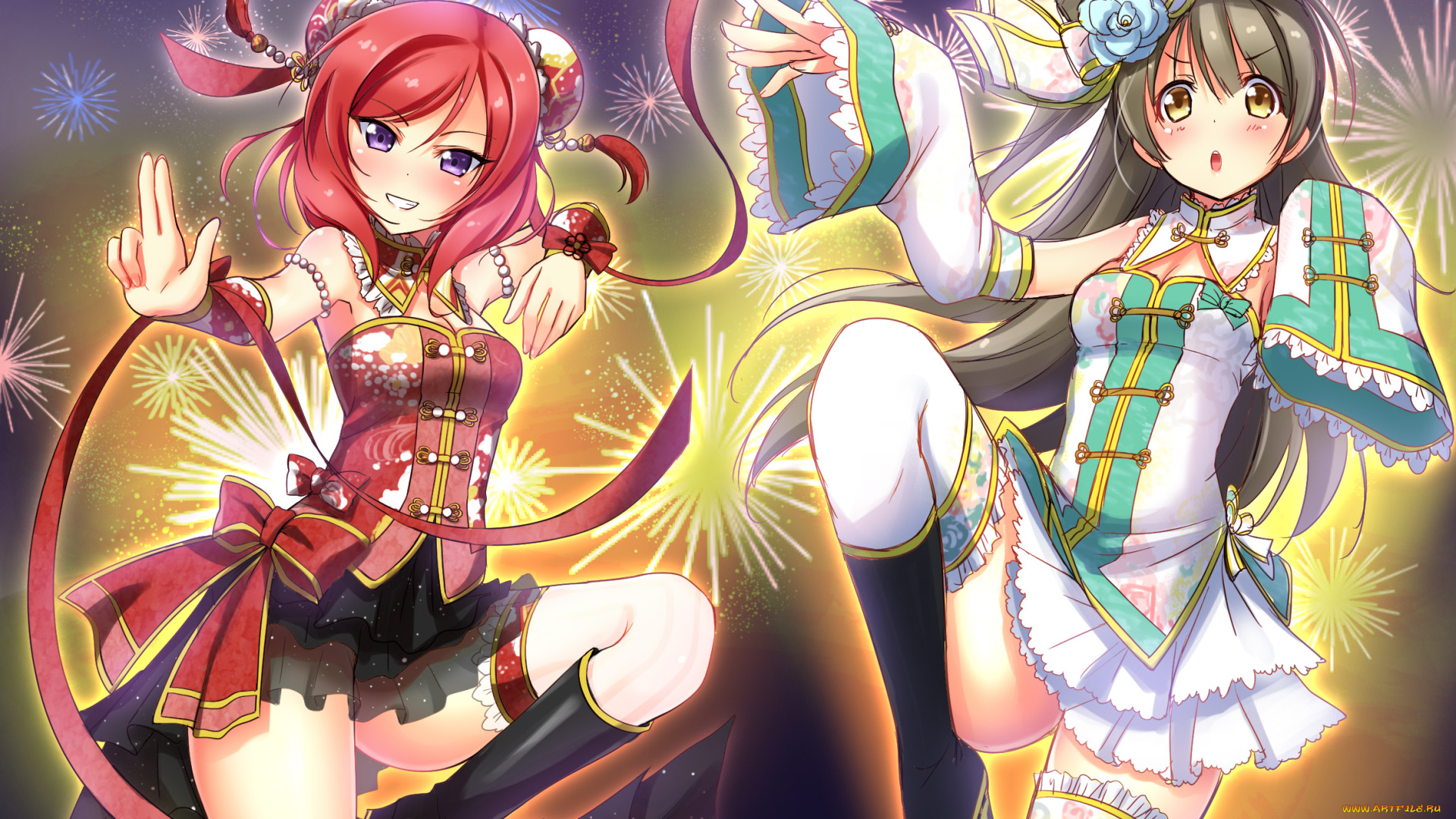 аниме, love, live, , school, idol, project, взгляд, девушки, фон