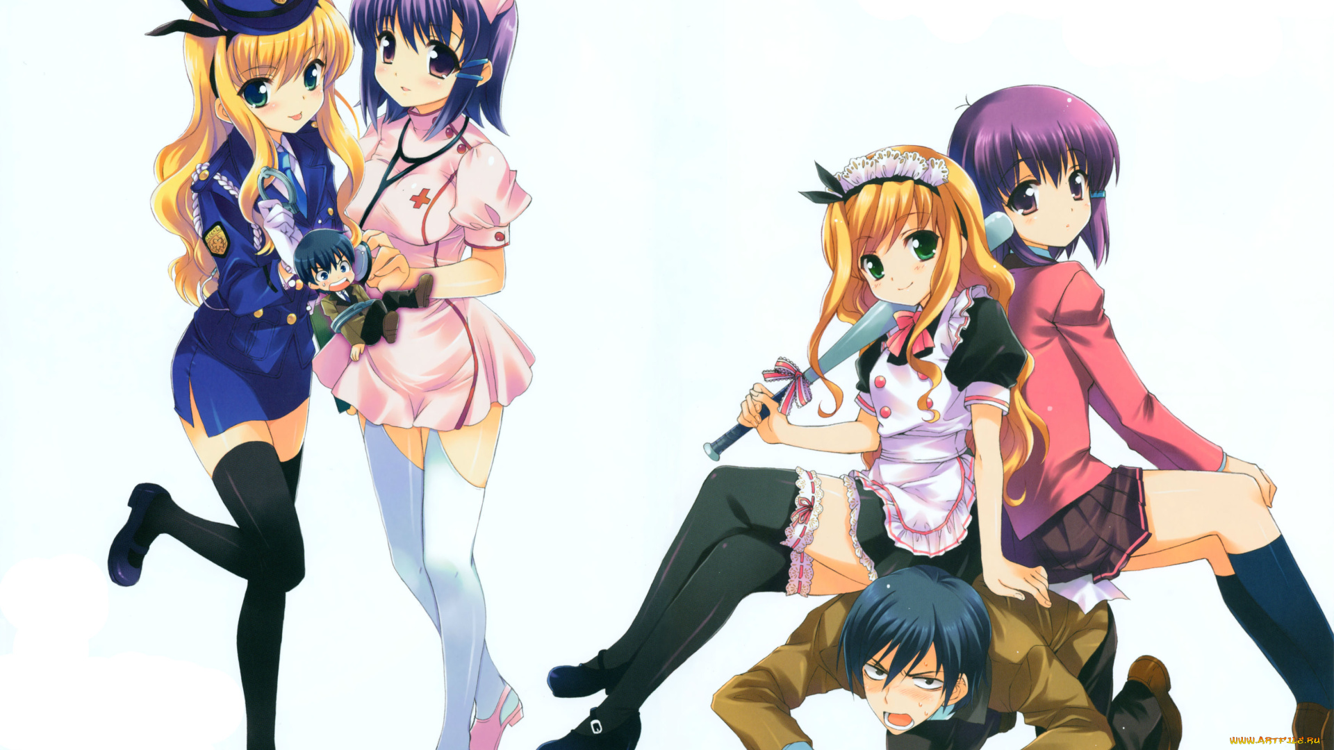 аниме, mini, miss, девушки, фон, взгляд