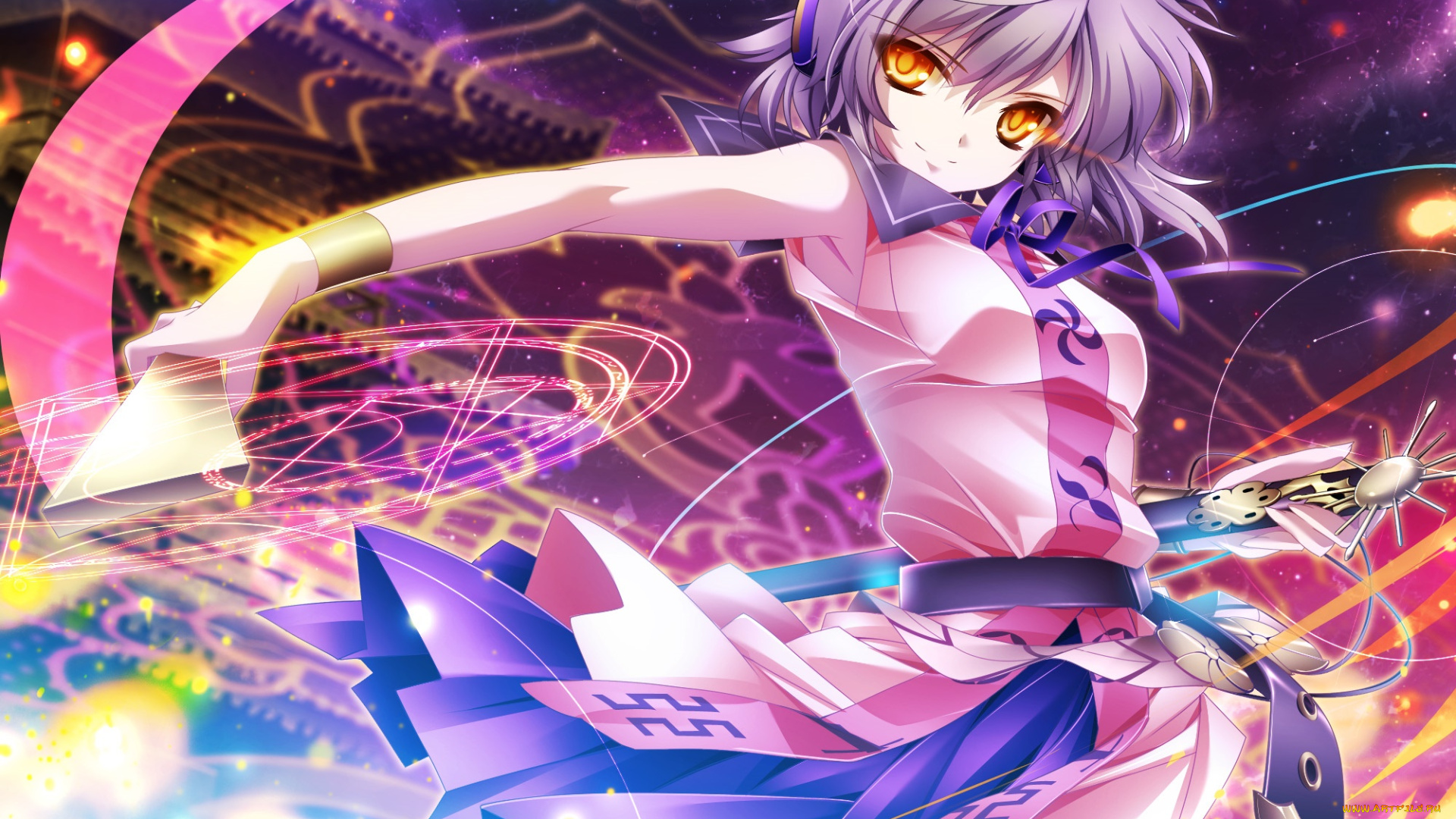 аниме, touhou, девушка, взгляд, фон