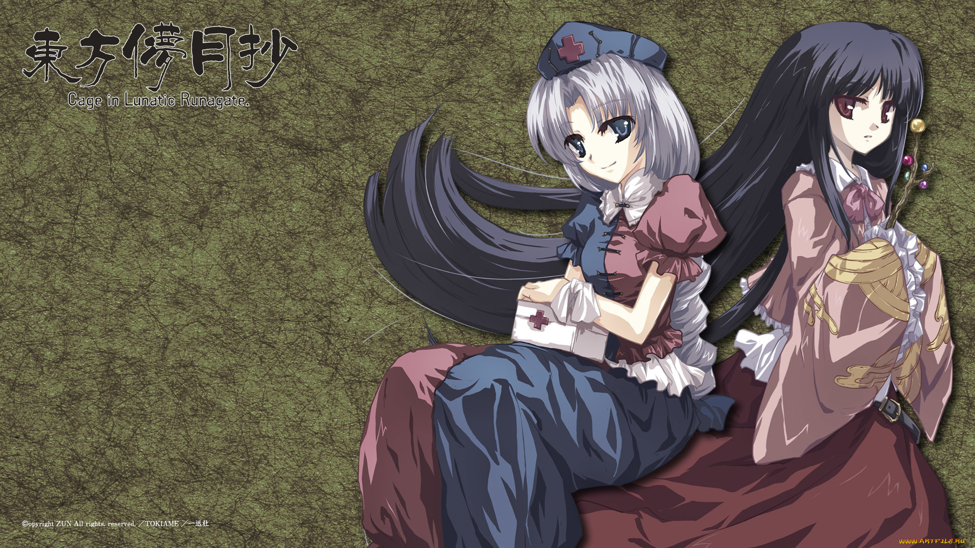 аниме, touhou, девушки, взгляд, фон